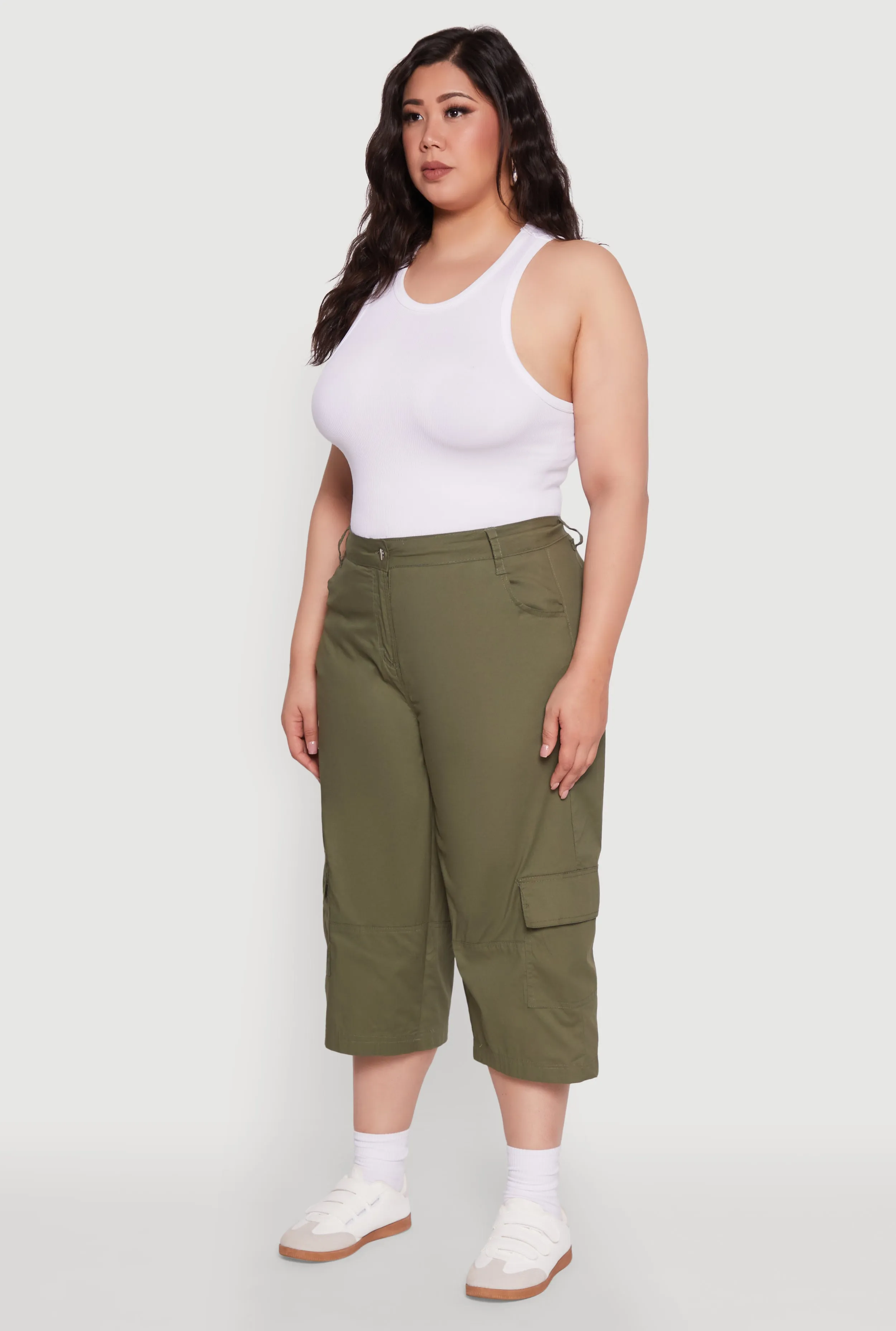 Plus Size Poplin High Waisted Cargo Capris sold by Rainbow product image thumbnail 3