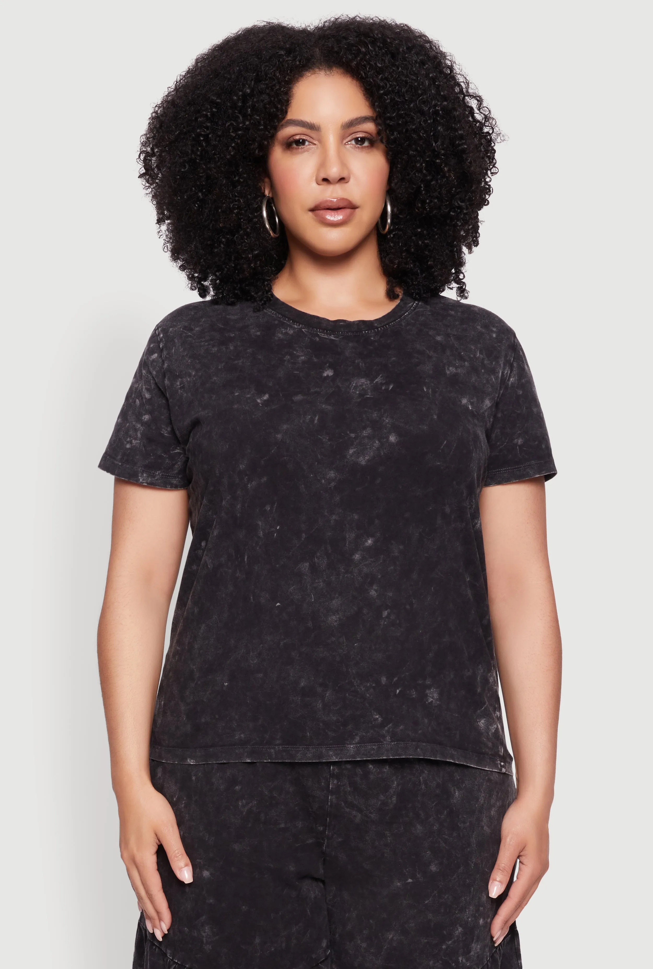 Plus Size Acid Wash Crew Neck Short Sleeve T-Shirt sold by Rainbow