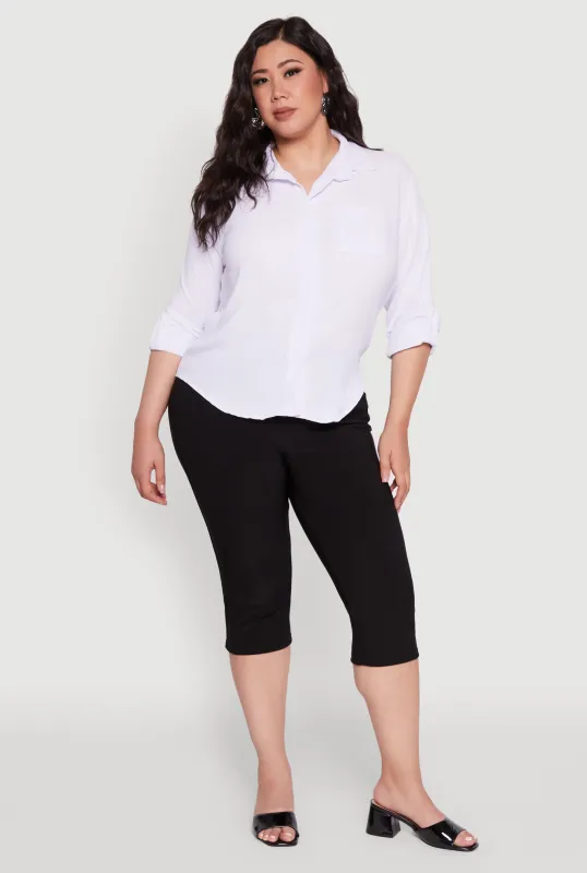 Plus Size Crepe Knit Classic Long Sleeve Shirt sold by Rainbow