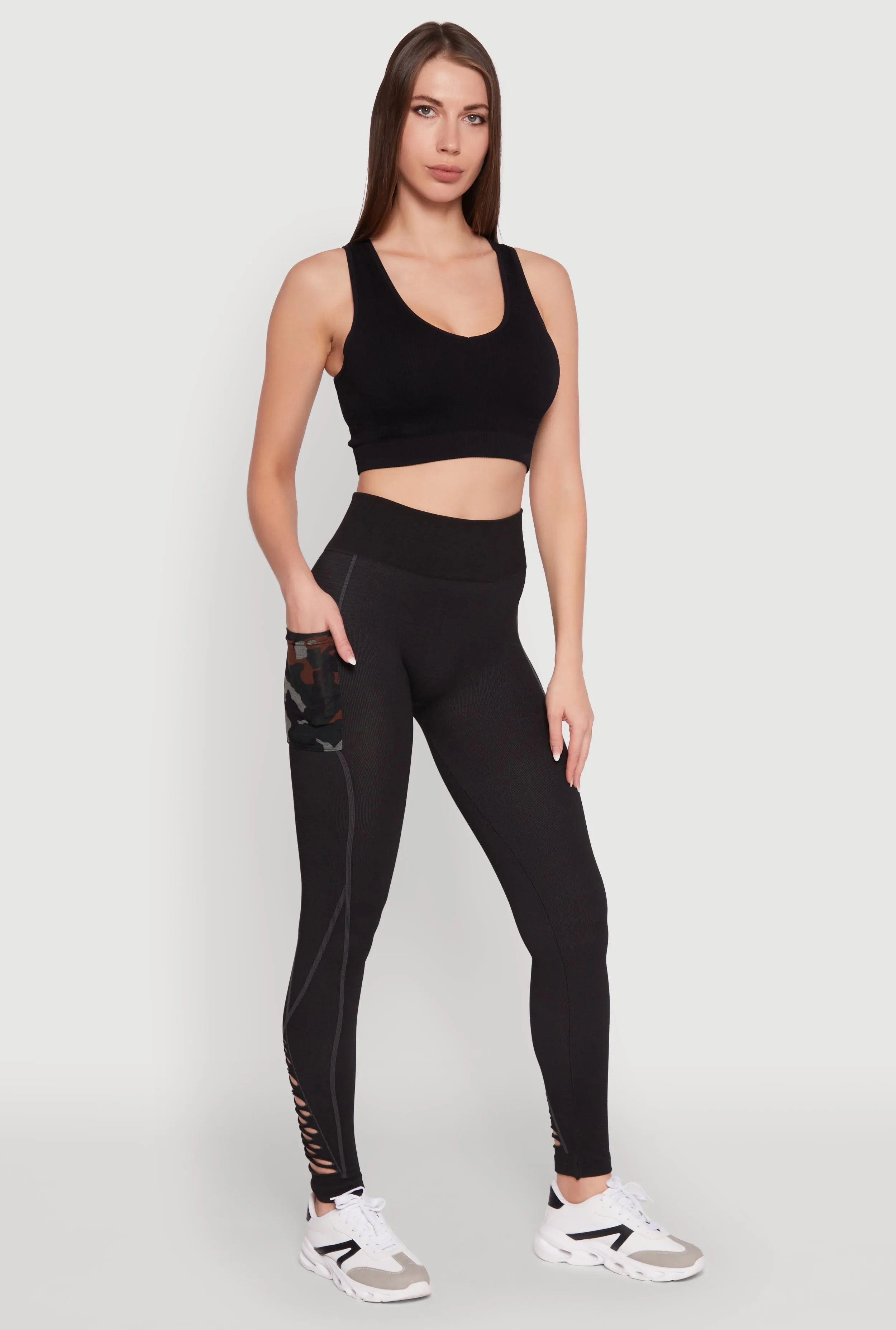 Trendy High Waisted Camo Pocket Laser Cut Leggings sold by Rainbow