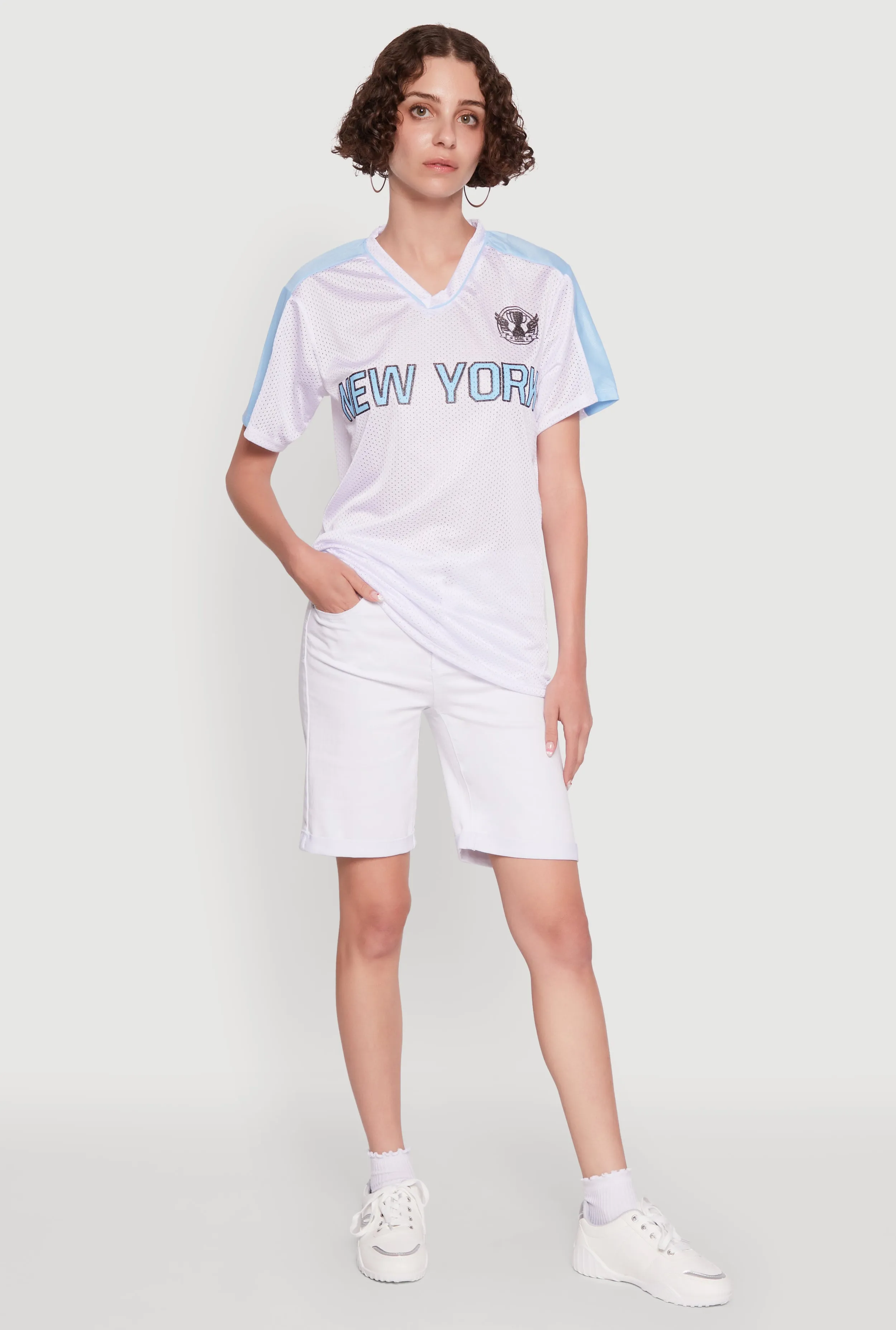 Trendy V-Neck New York Graphic Jersey sold by Rainbow