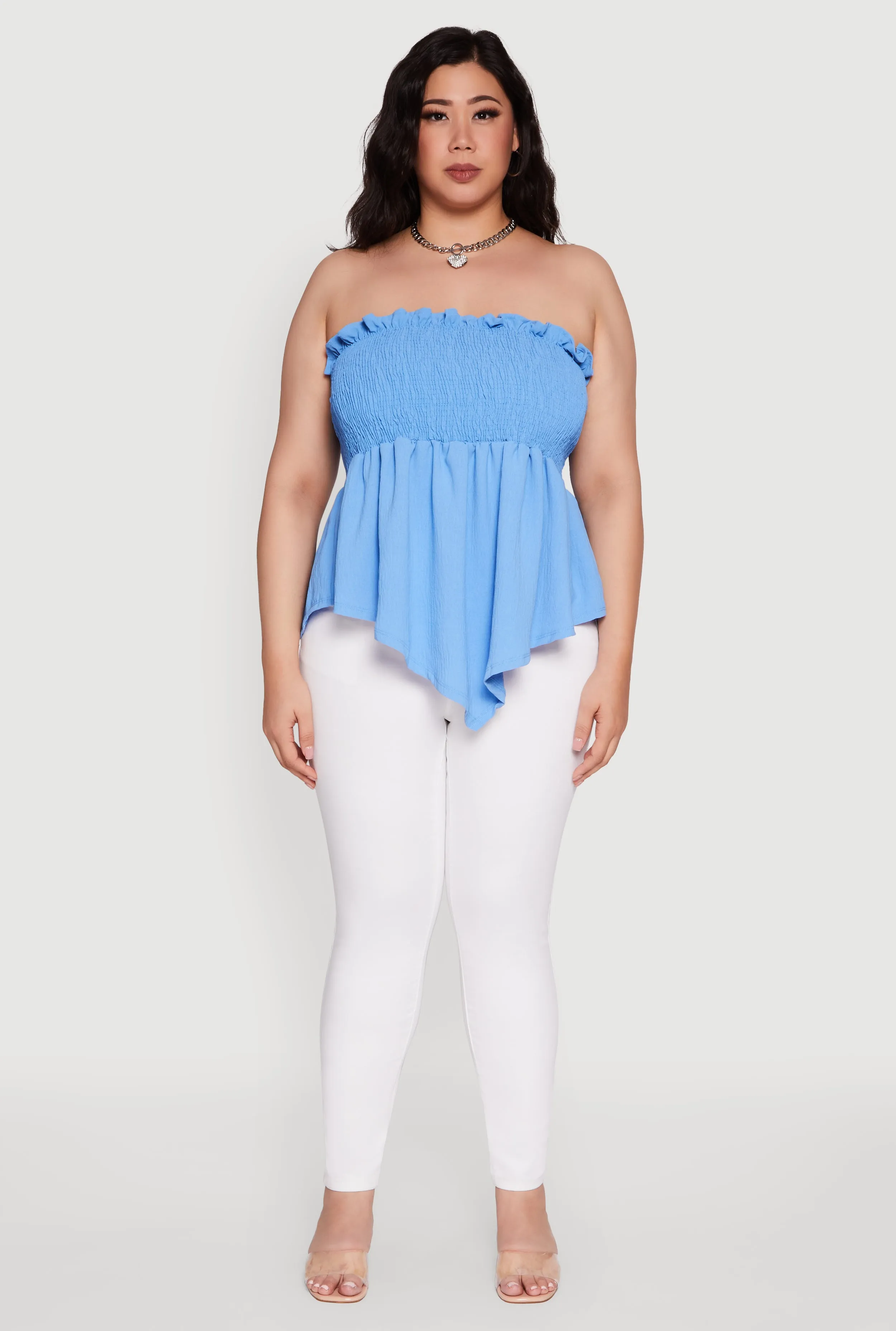 Plus Size Smocked Strapless Peplum Tube Top in Solid Crepe Knit sold by Rainbow product image thumbnail 3