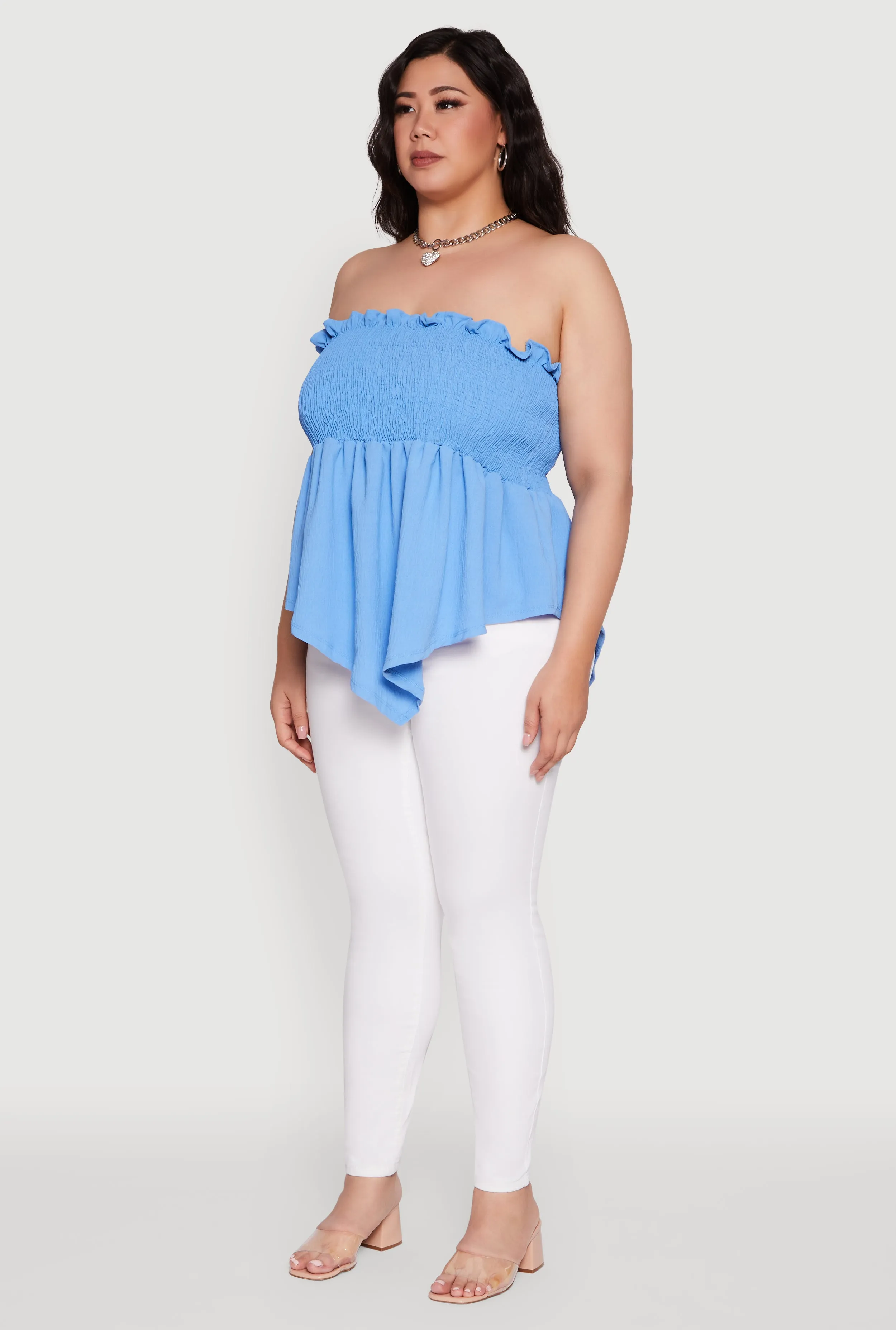 Plus Size Smocked Strapless Peplum Tube Top in Solid Crepe Knit sold by Rainbow product image thumbnail 5