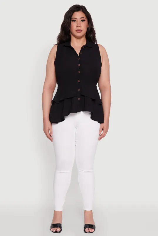 Plus Size Crepe Knit Sleeveless Tiered Shirt sold by Rainbow