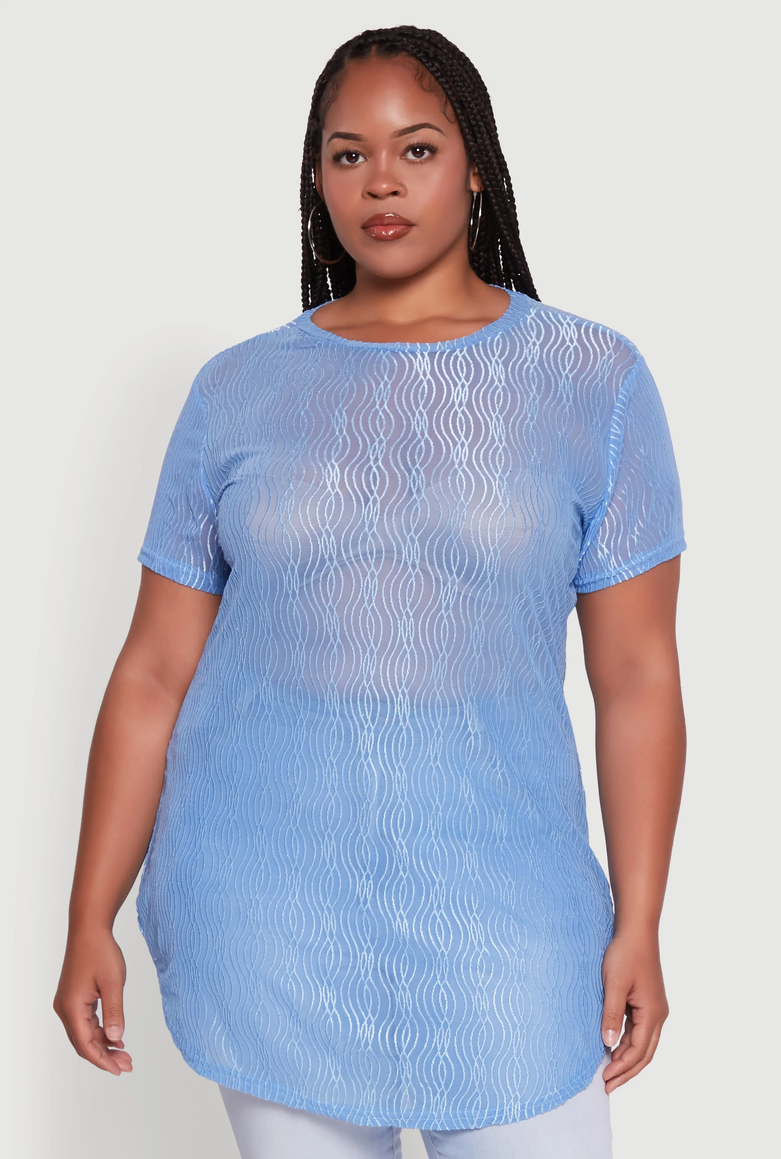 Plus Size Sheer Textured Knit Tunic Top sold by Rainbow product image thumbnail 2