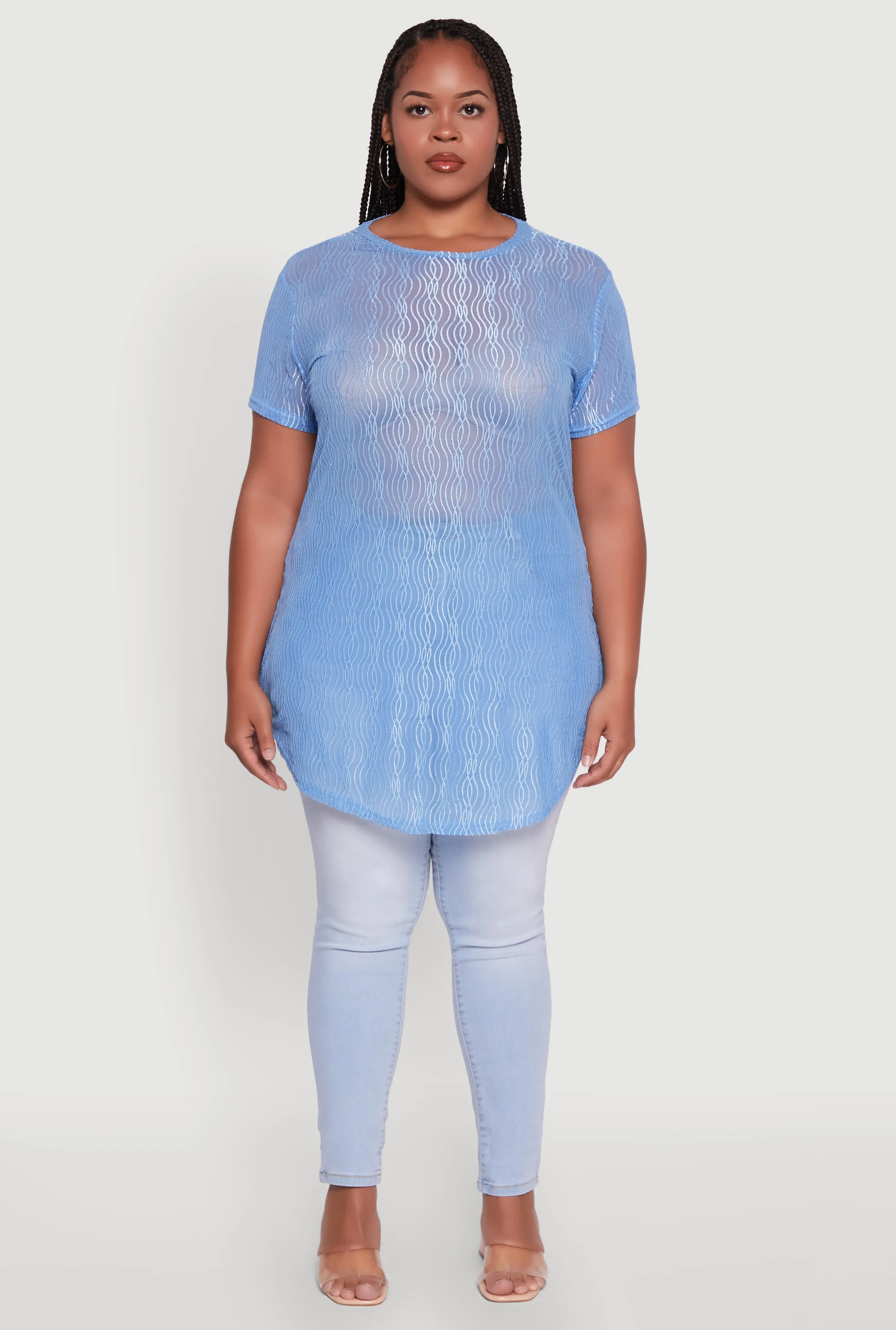 Plus Size Sheer Textured Knit Tunic Top sold by Rainbow product image thumbnail 3