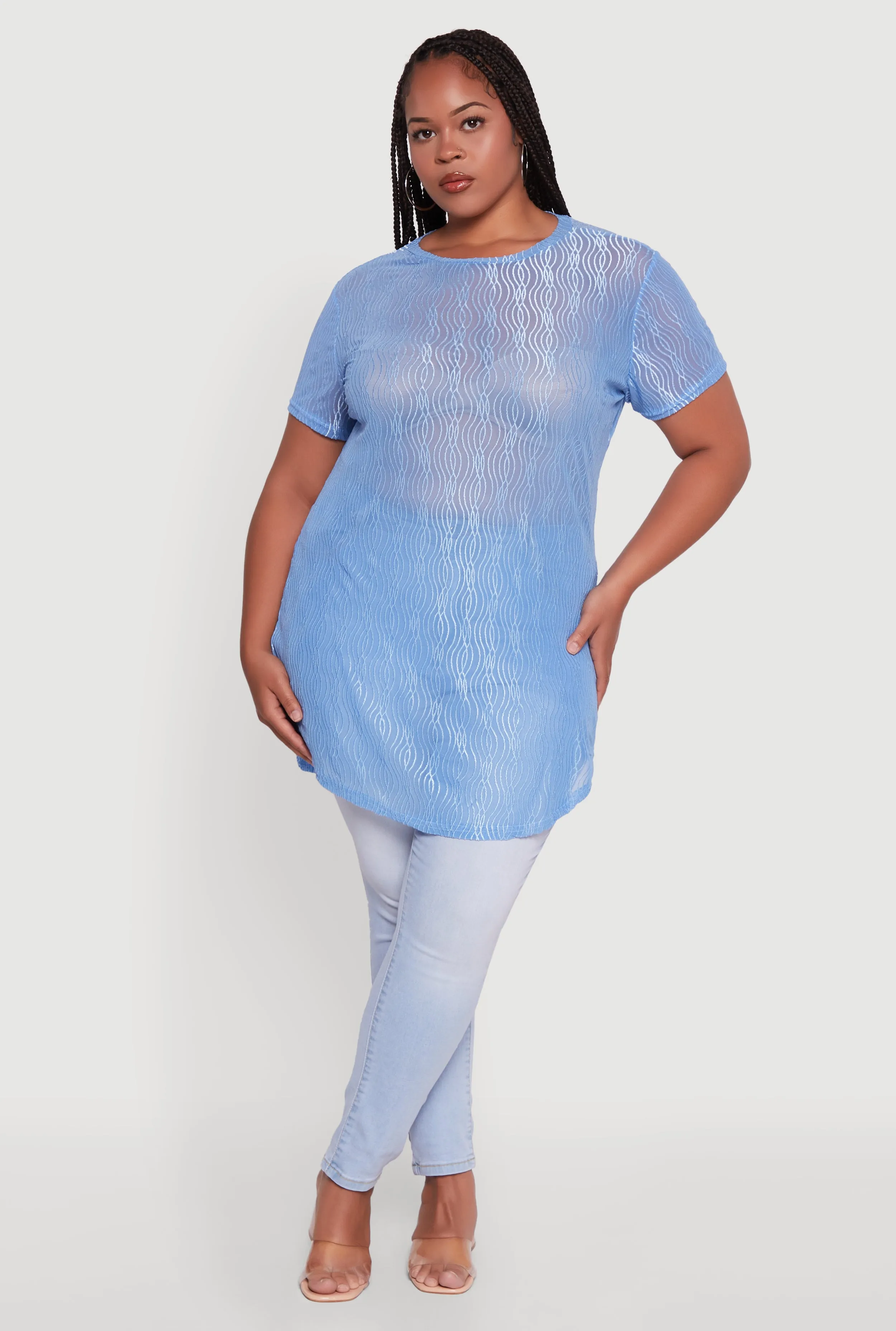 Plus Size Sheer Textured Knit Tunic Top sold by Rainbow