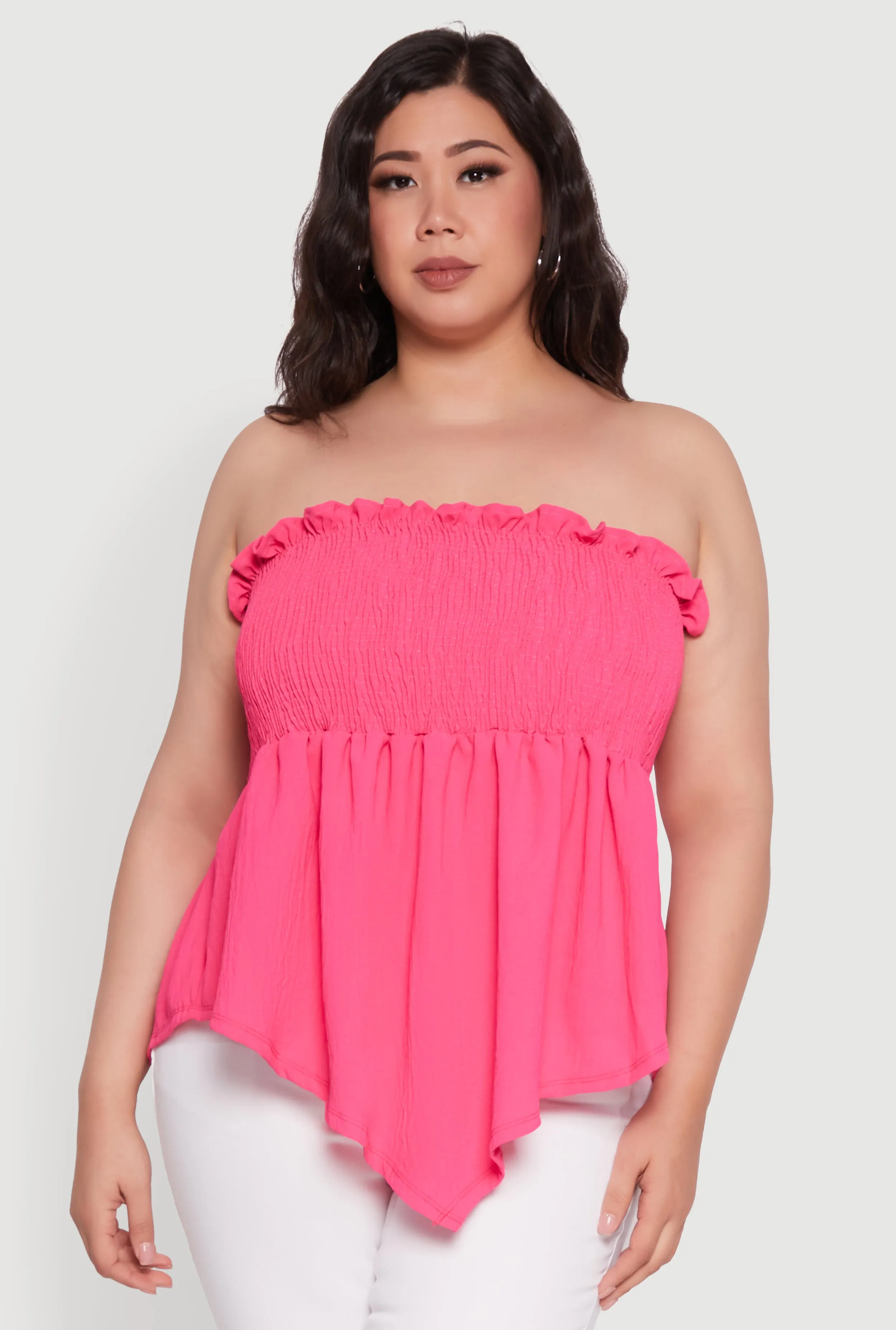 Plus Size Smocked Strapless Peplum Tube Top in Solid Crepe Knit sold by Rainbow product image thumbnail 2