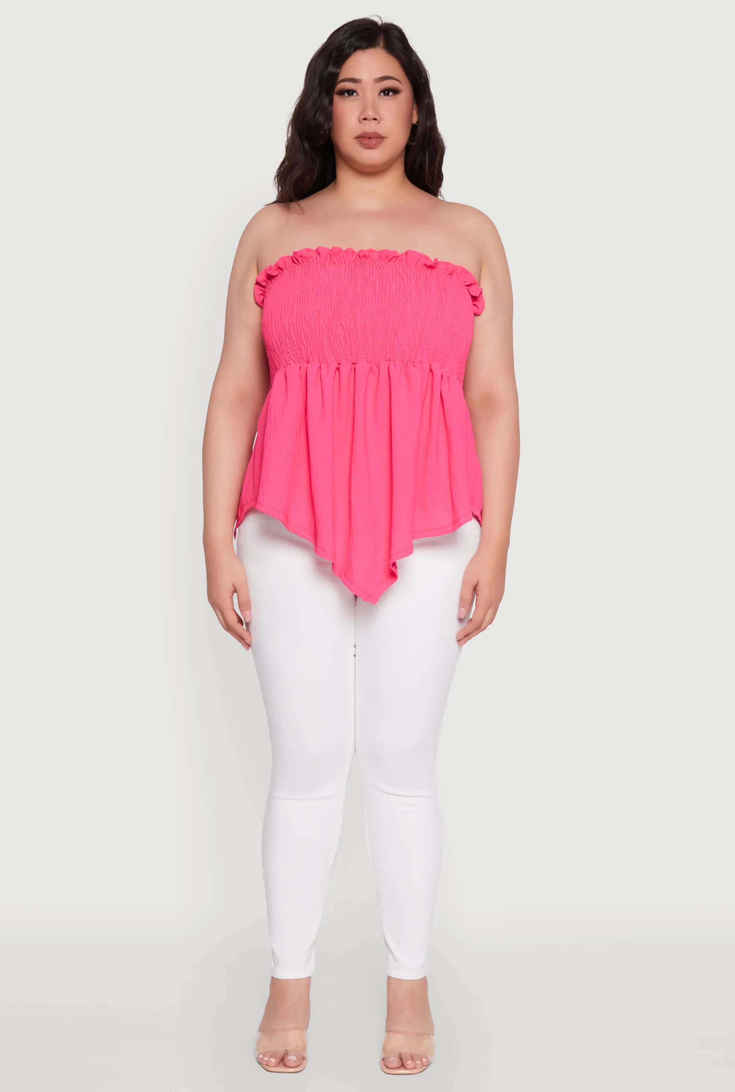 Plus Size Smocked Strapless Peplum Tube Top in Solid Crepe Knit sold by Rainbow product image thumbnail 3