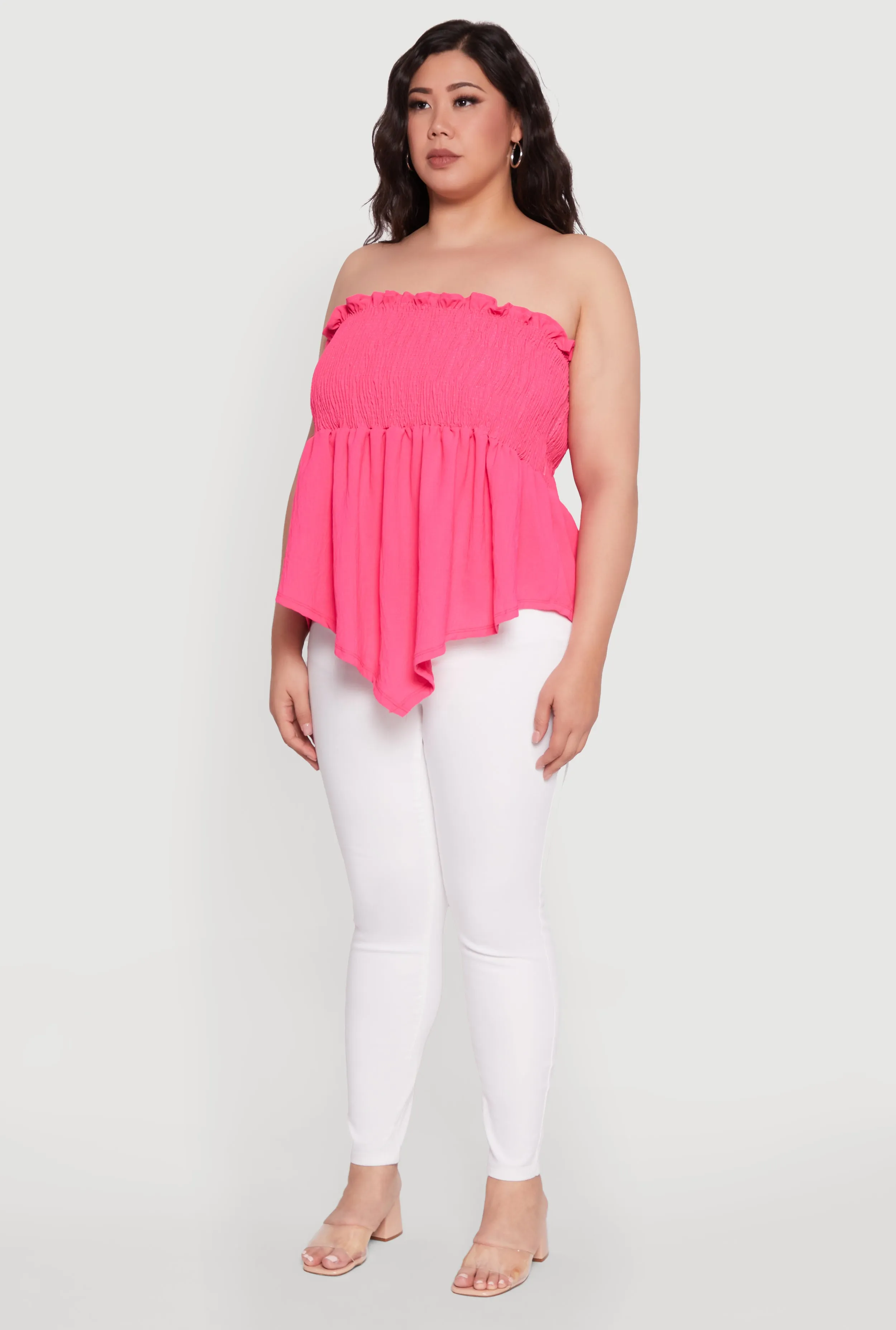 Plus Size Smocked Strapless Peplum Tube Top in Solid Crepe Knit sold by Rainbow product image thumbnail 5