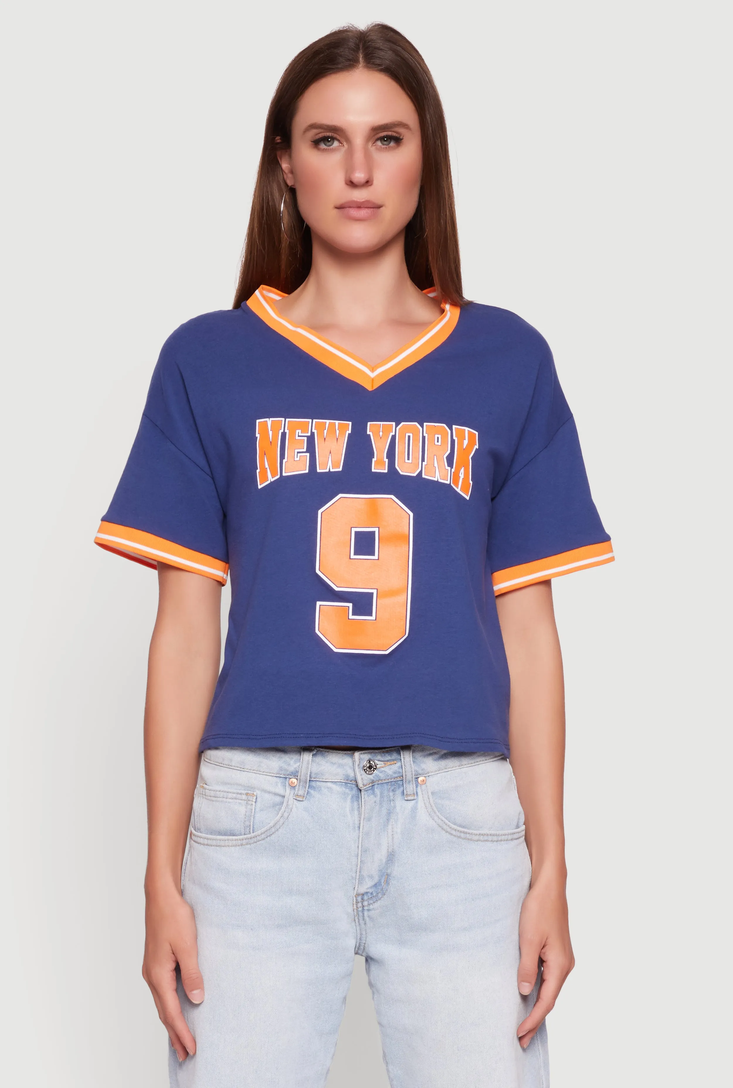 Trendy Graphic New York 9 V-Neck Football T-Shirt sold by Rainbow product image thumbnail 2