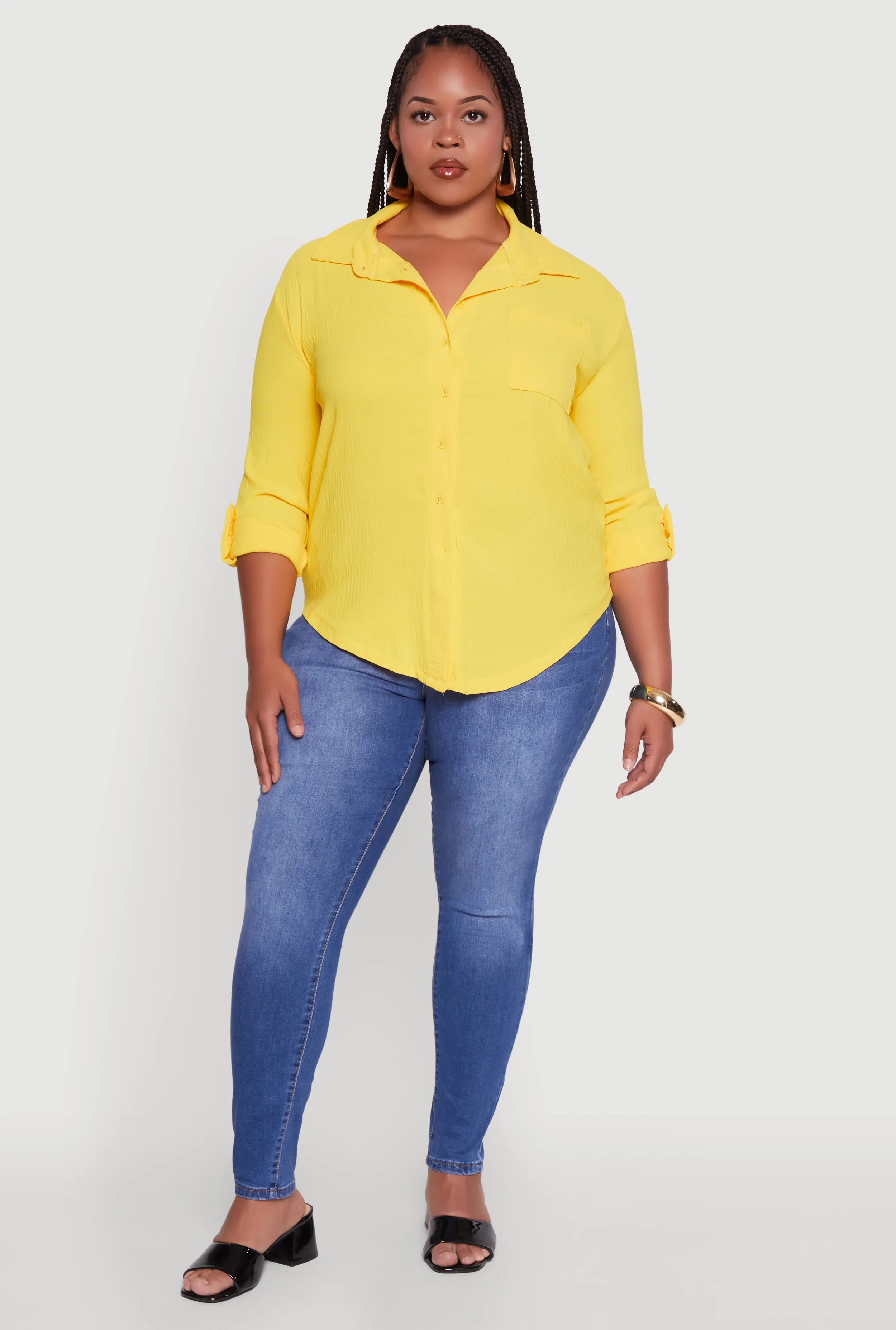 Plus Size Crepe Knit Classic Long Sleeve Shirt sold by Rainbow