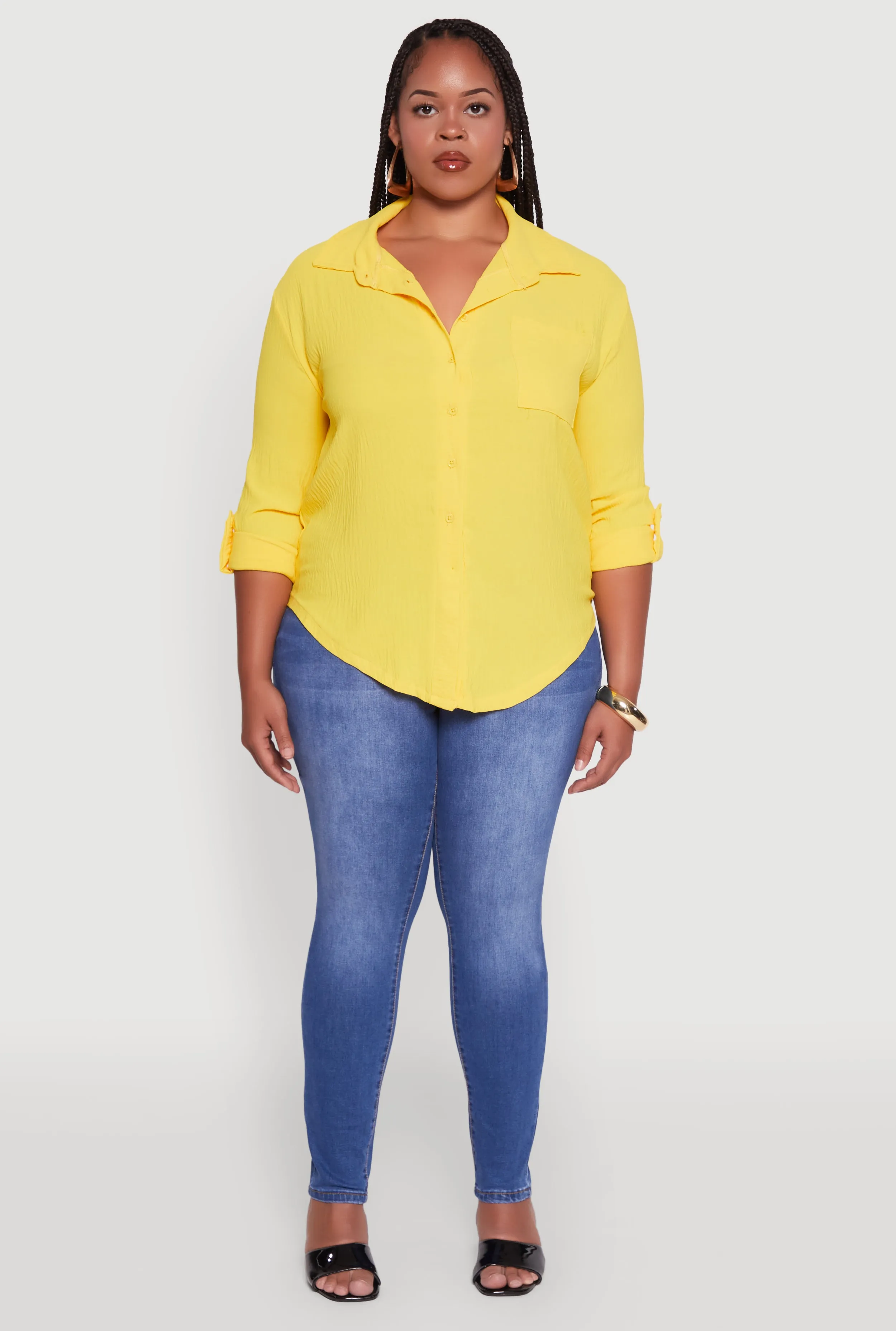 Plus Size Crepe Knit Classic Long Sleeve Shirt sold by Rainbow product image thumbnail 3