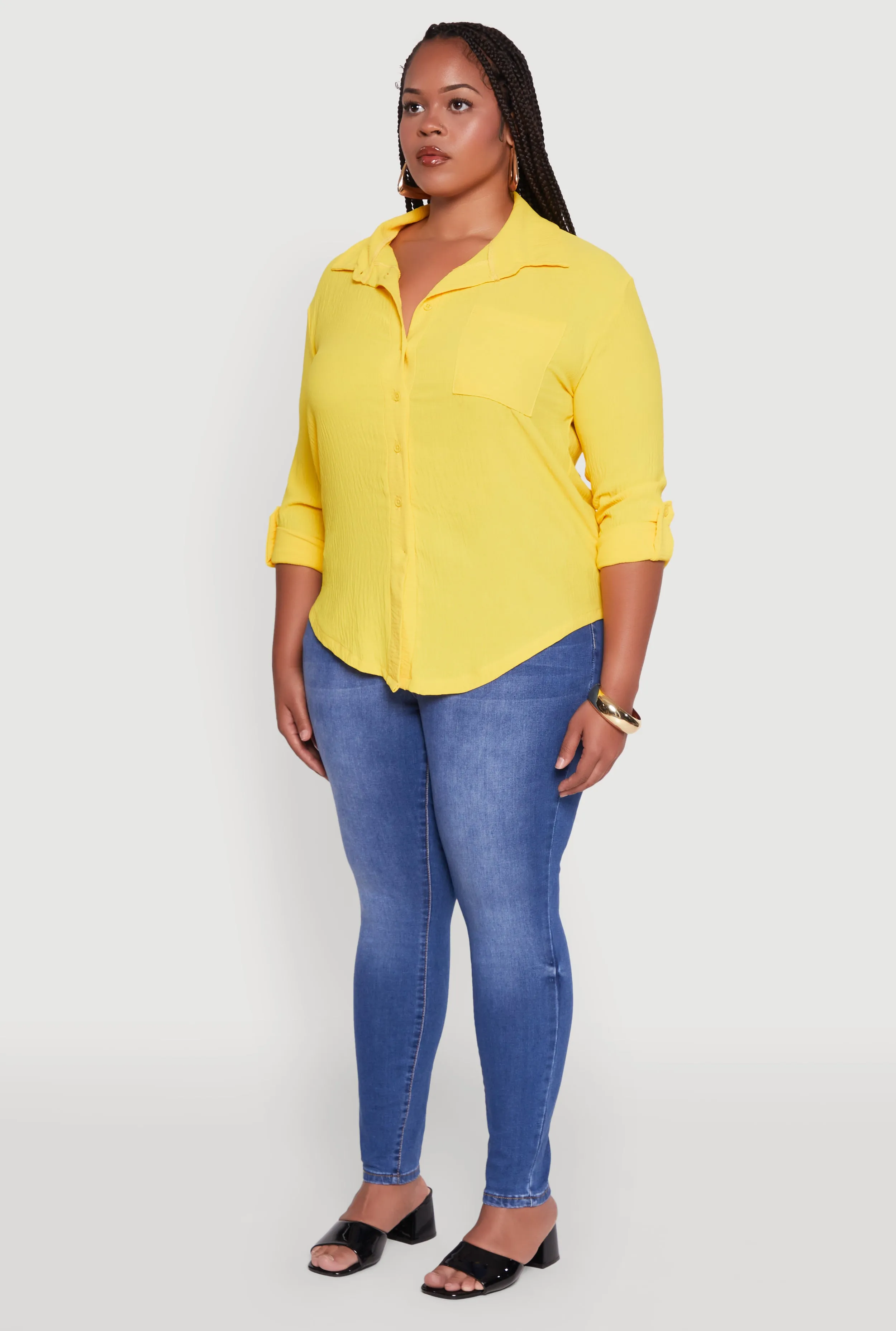 Plus Size Crepe Knit Classic Long Sleeve Shirt sold by Rainbow product image thumbnail 5