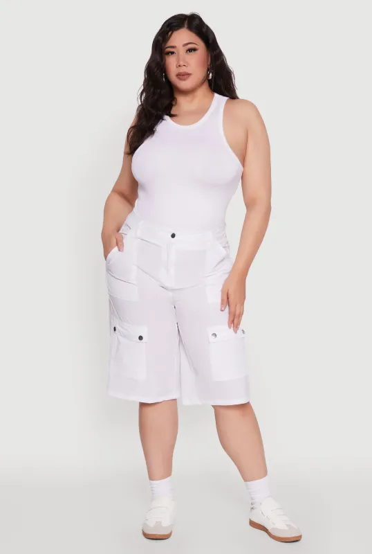 Plus Size High Waisted Solid Nylon Cargo Shorts sold by Rainbow