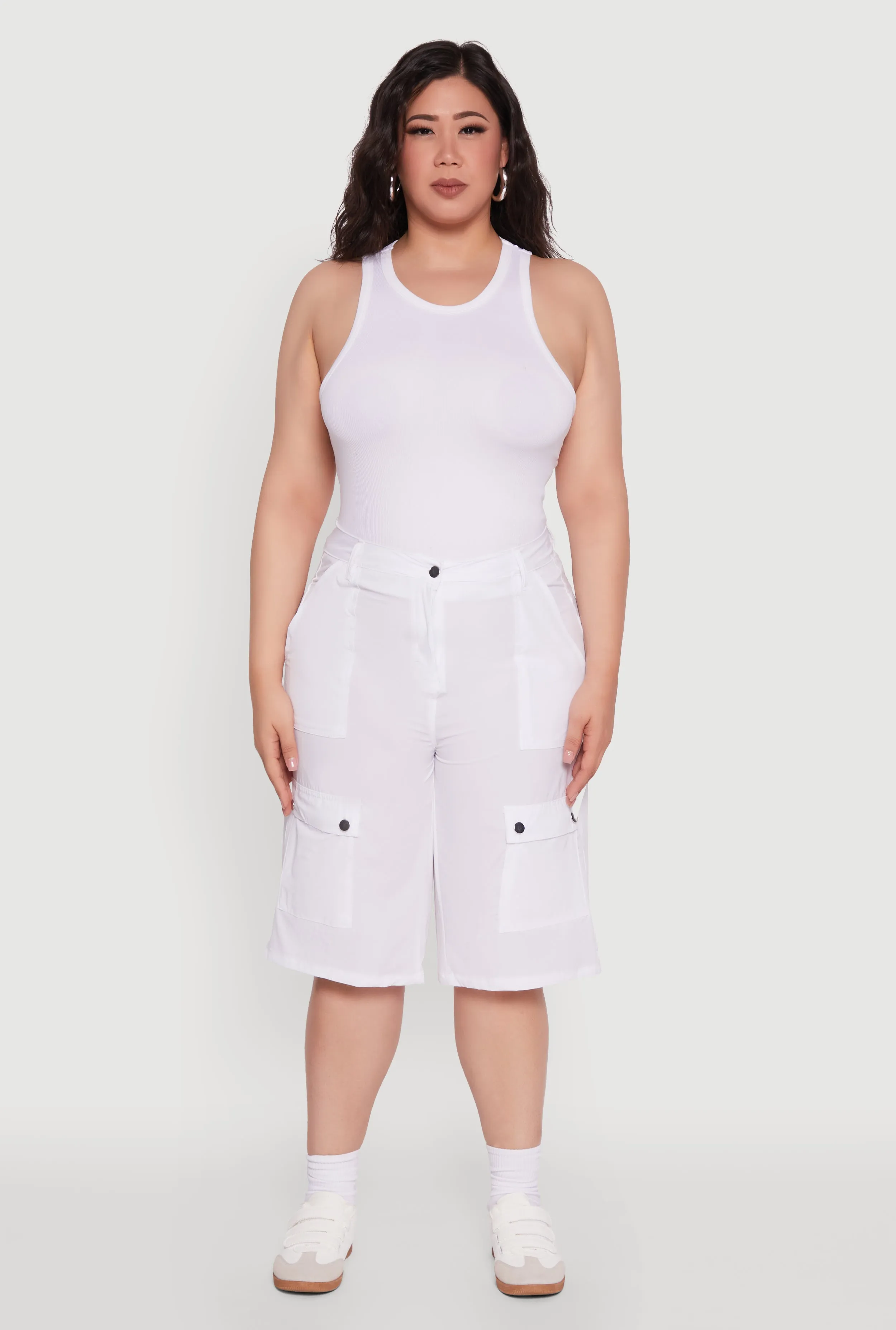 Plus Size High Waisted Solid Nylon Cargo Shorts sold by Rainbow product image thumbnail 2