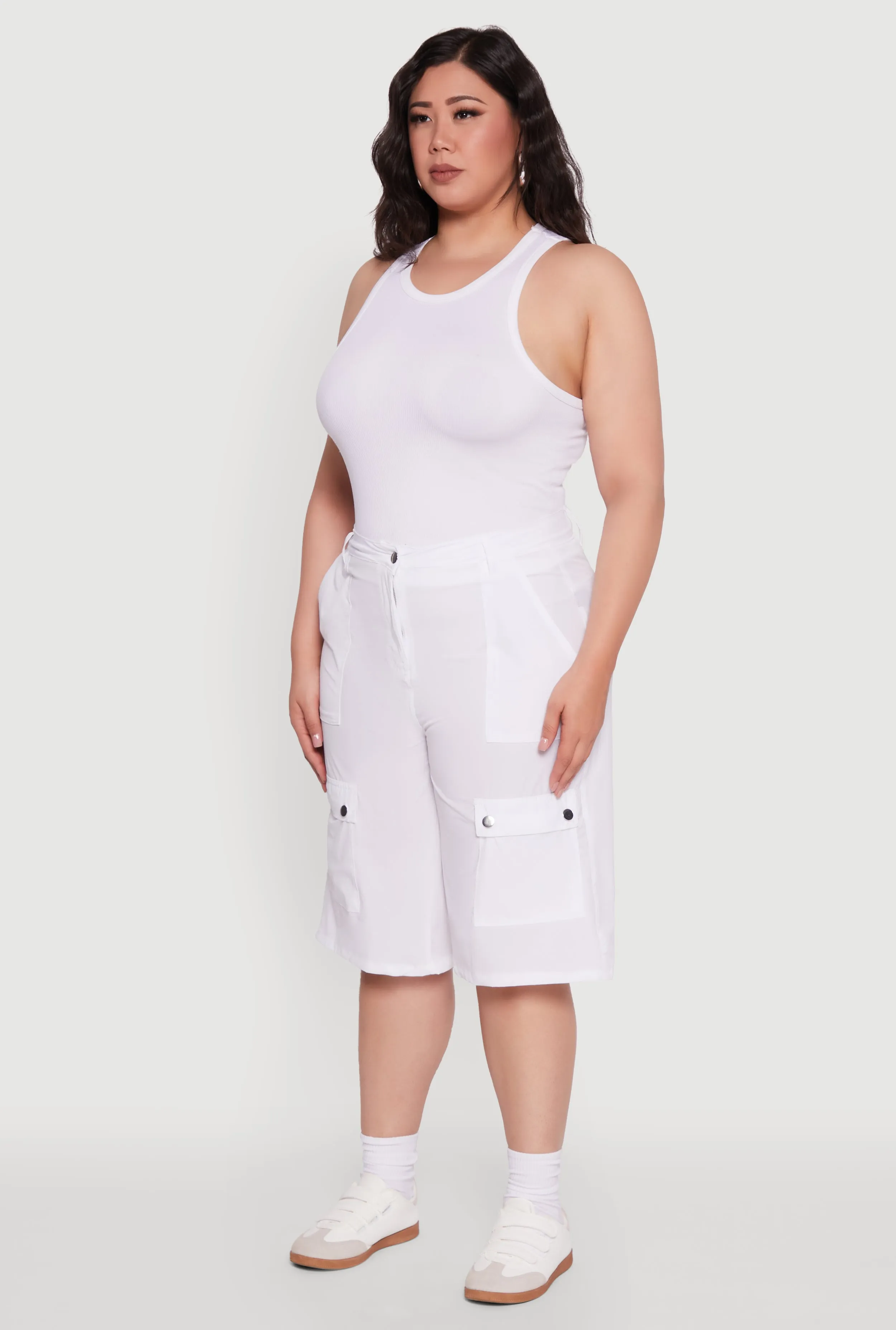 Plus Size High Waisted Solid Nylon Cargo Shorts sold by Rainbow product image thumbnail 3