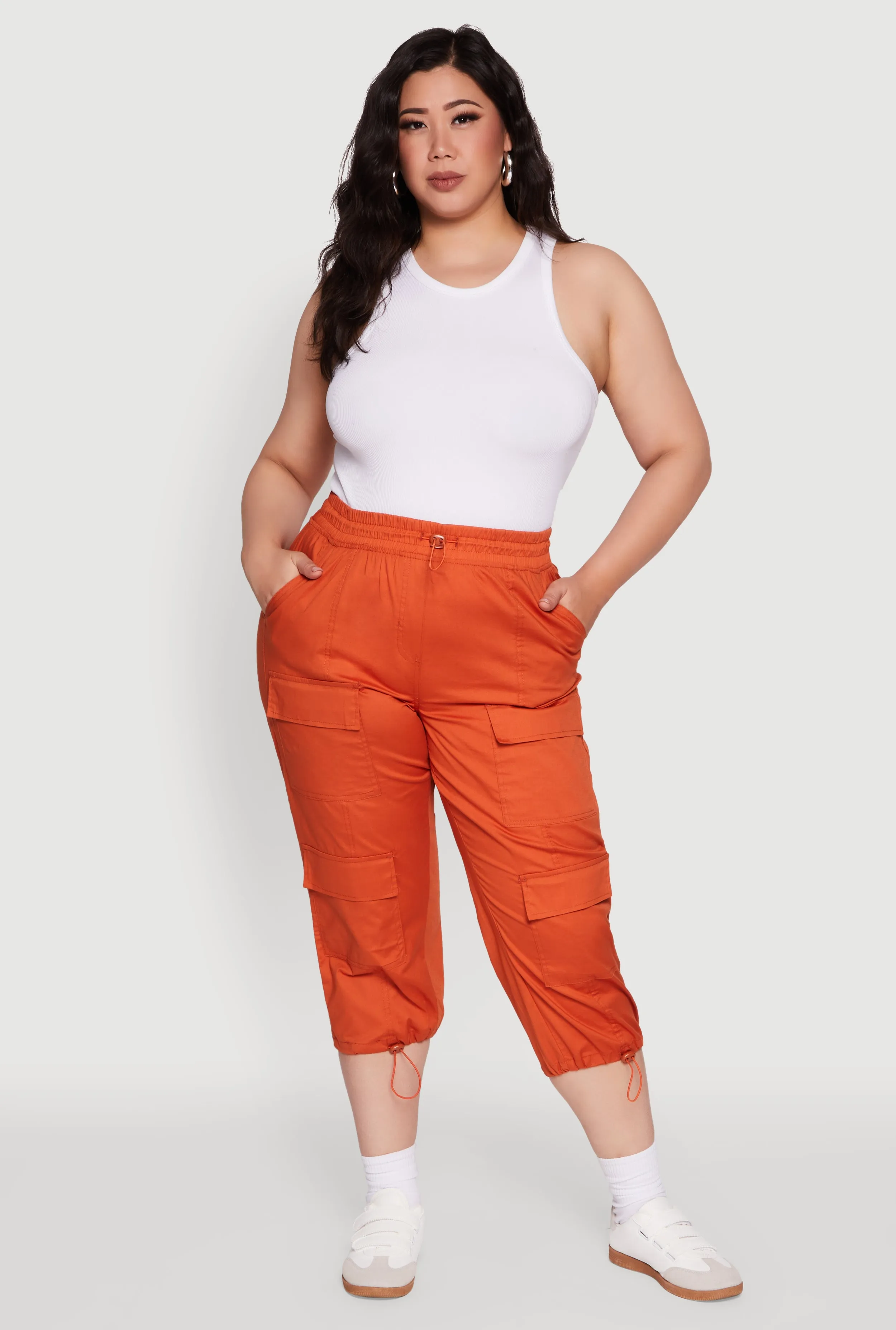 Plus Size Poplin Drawstring Hem Utility Capris sold by Rainbow