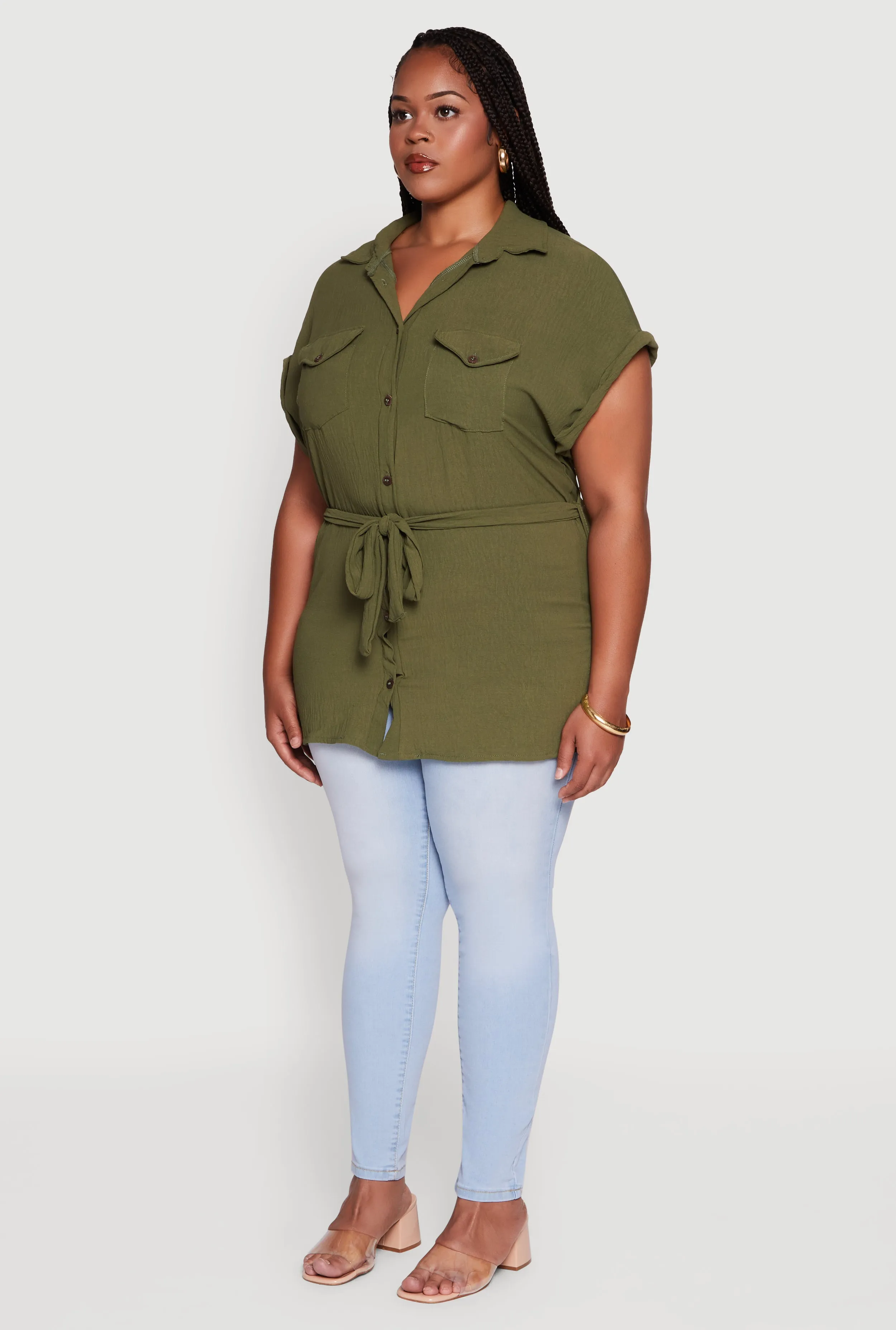 Plus Size Classic Fit Crepe Knit Tie Waist Tunic Shirt sold by Rainbow product image thumbnail 5