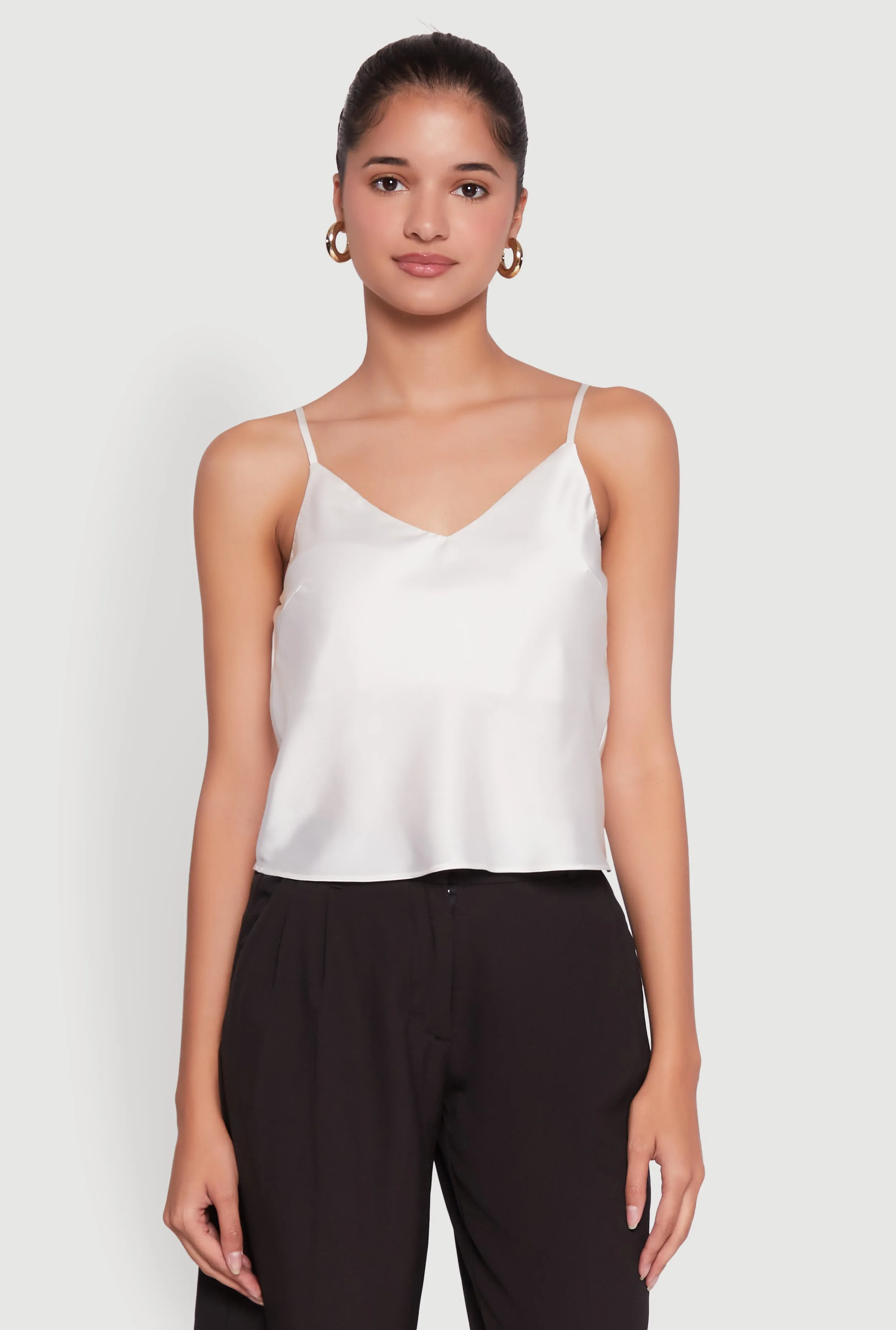 Satin V-Neck Cropped Cami with Adjustable Straps sold by Rainbow product image thumbnail 2