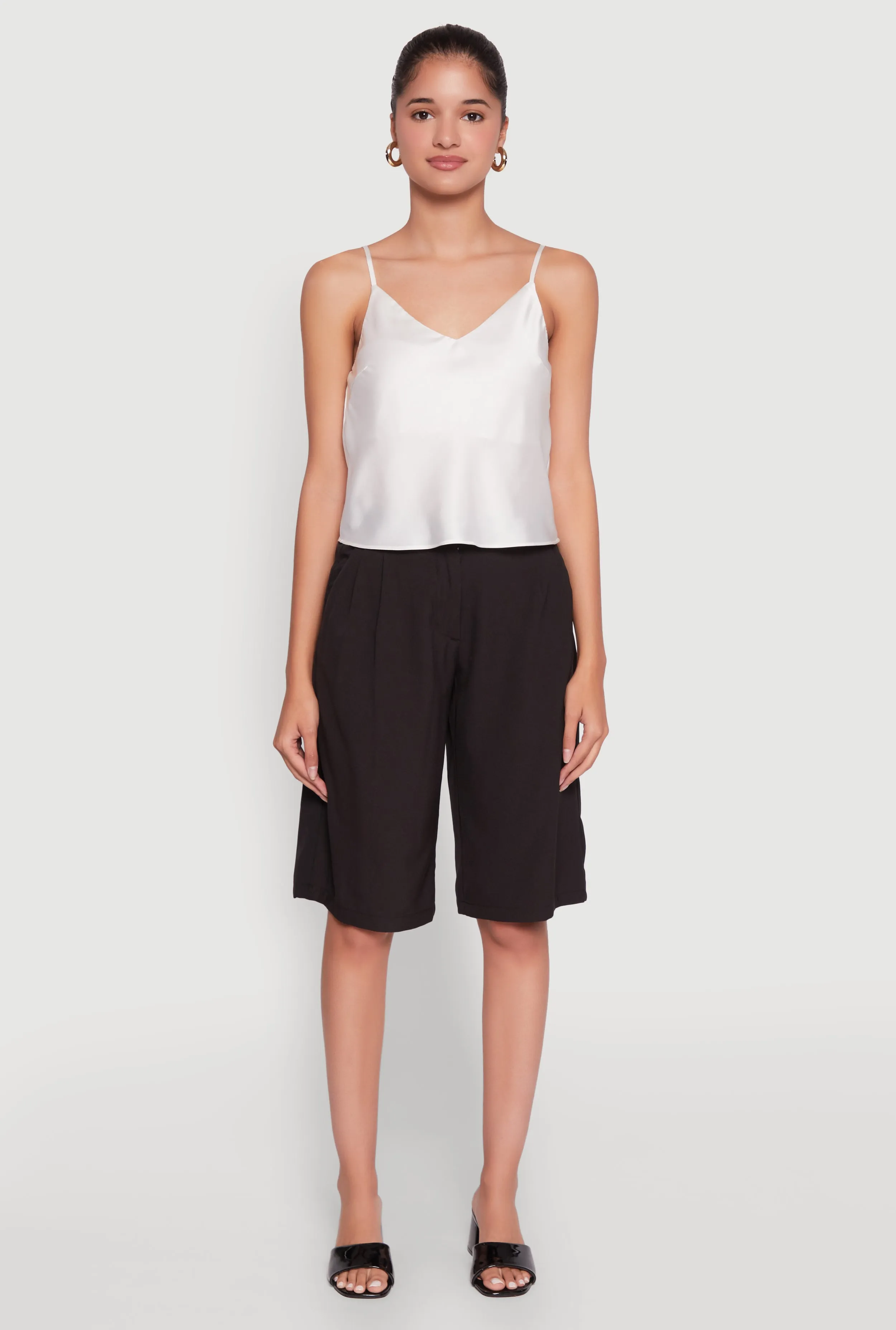 Satin V-Neck Cropped Cami with Adjustable Straps sold by Rainbow product image thumbnail 3