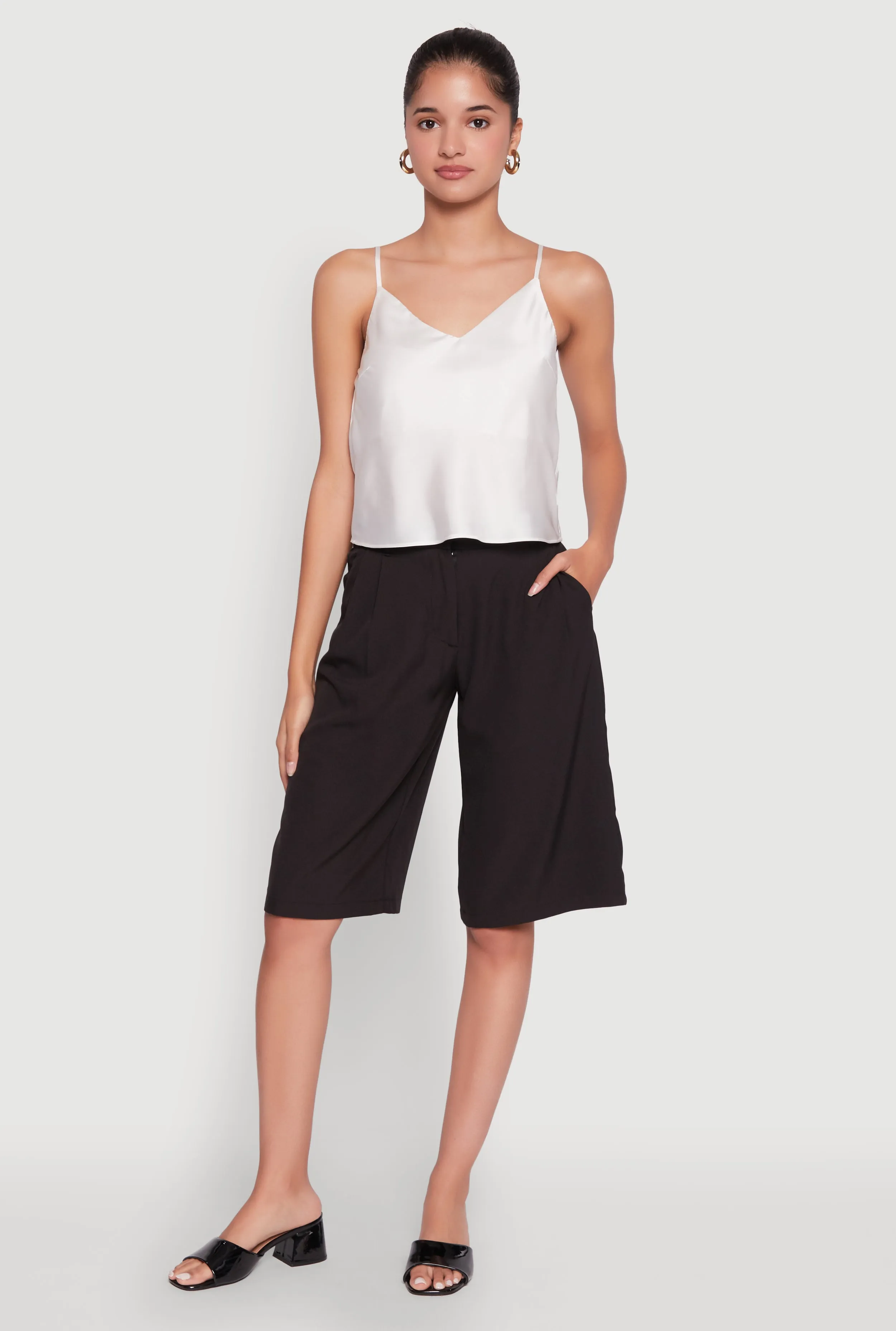 Satin V-Neck Cropped Cami with Adjustable Straps sold by Rainbow