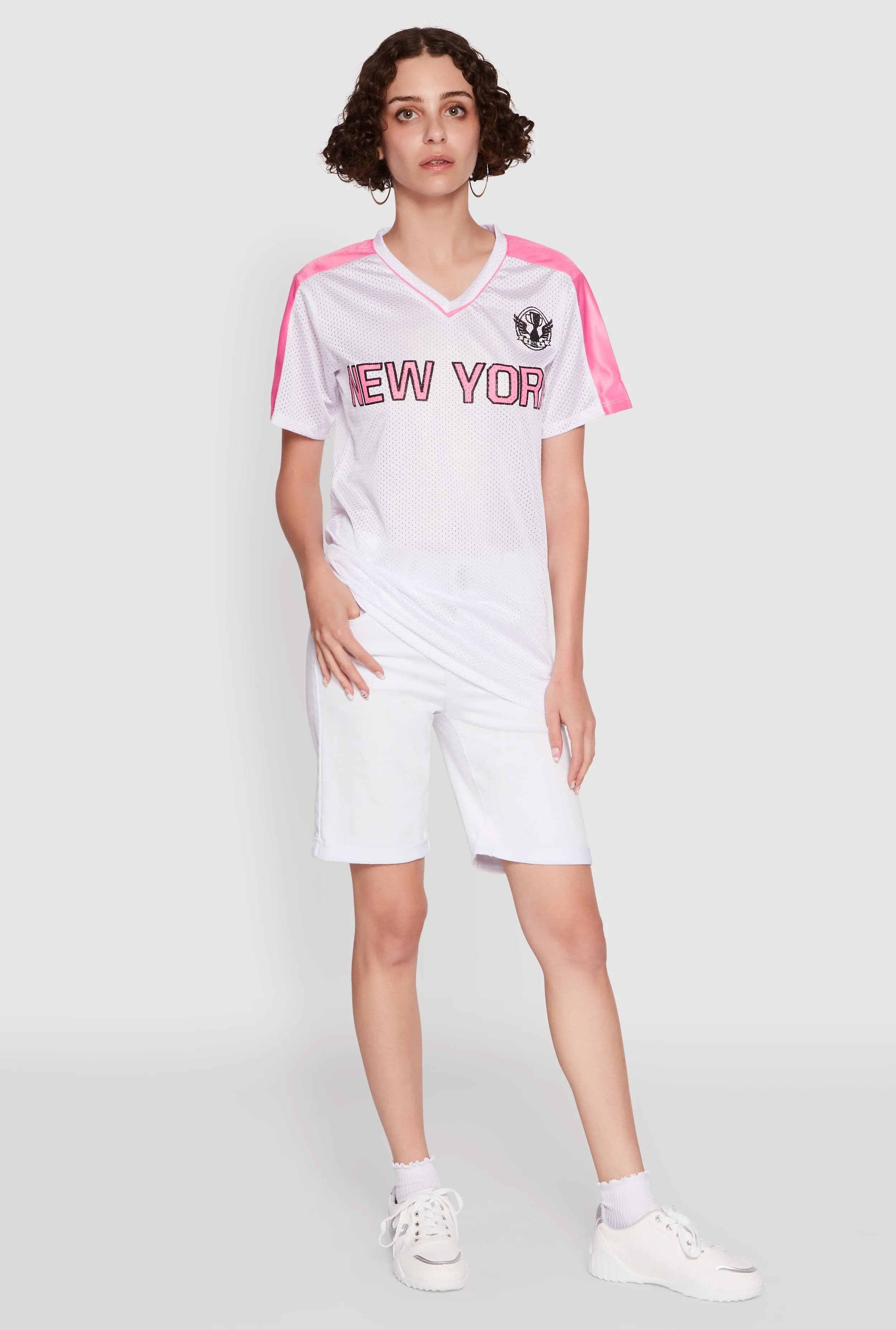 Trendy V-Neck New York Graphic Jersey sold by Rainbow