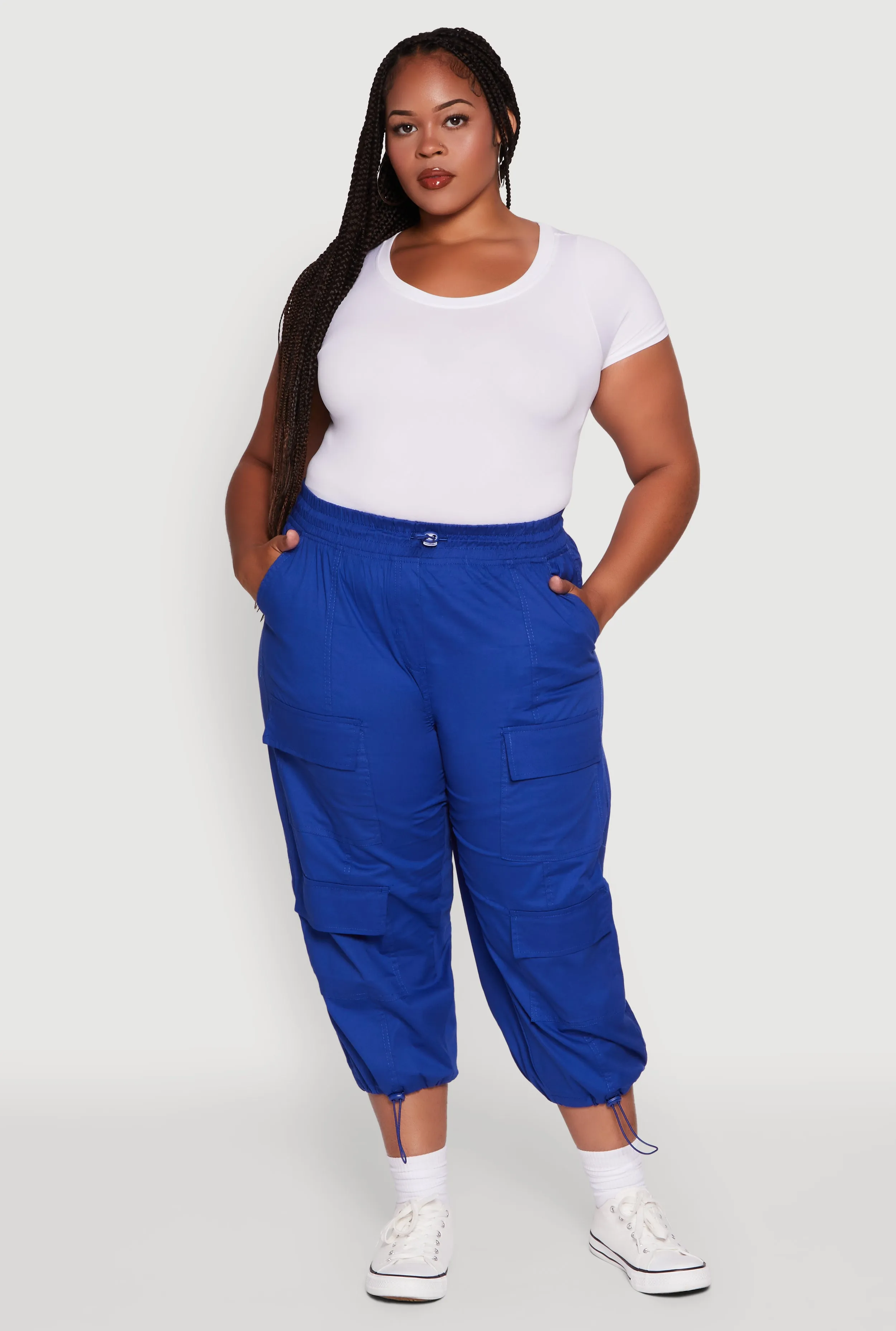 Plus Size Poplin Drawstring Hem Utility Capris sold by Rainbow