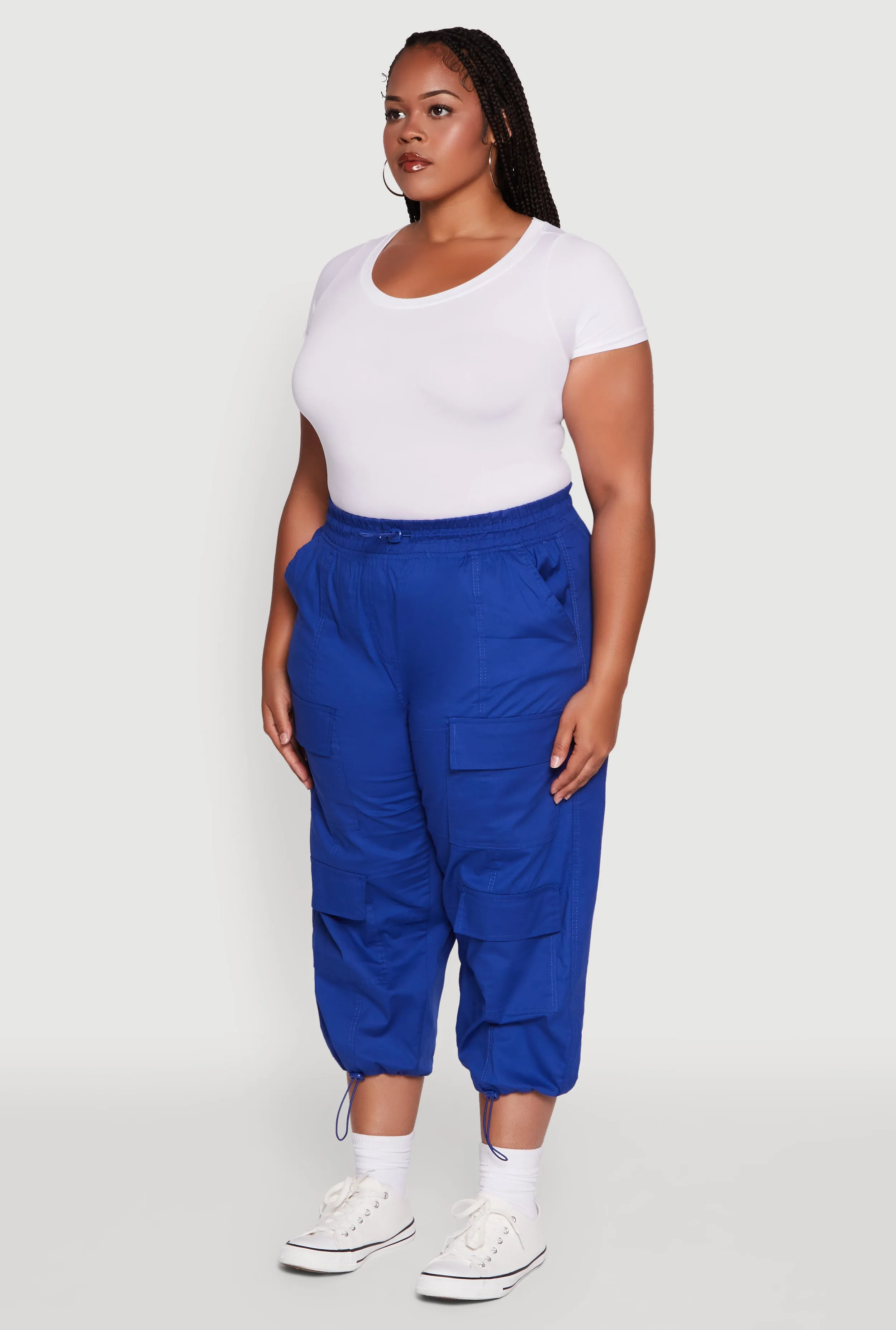 Plus Size Poplin Drawstring Hem Utility Capris sold by Rainbow product image thumbnail 3