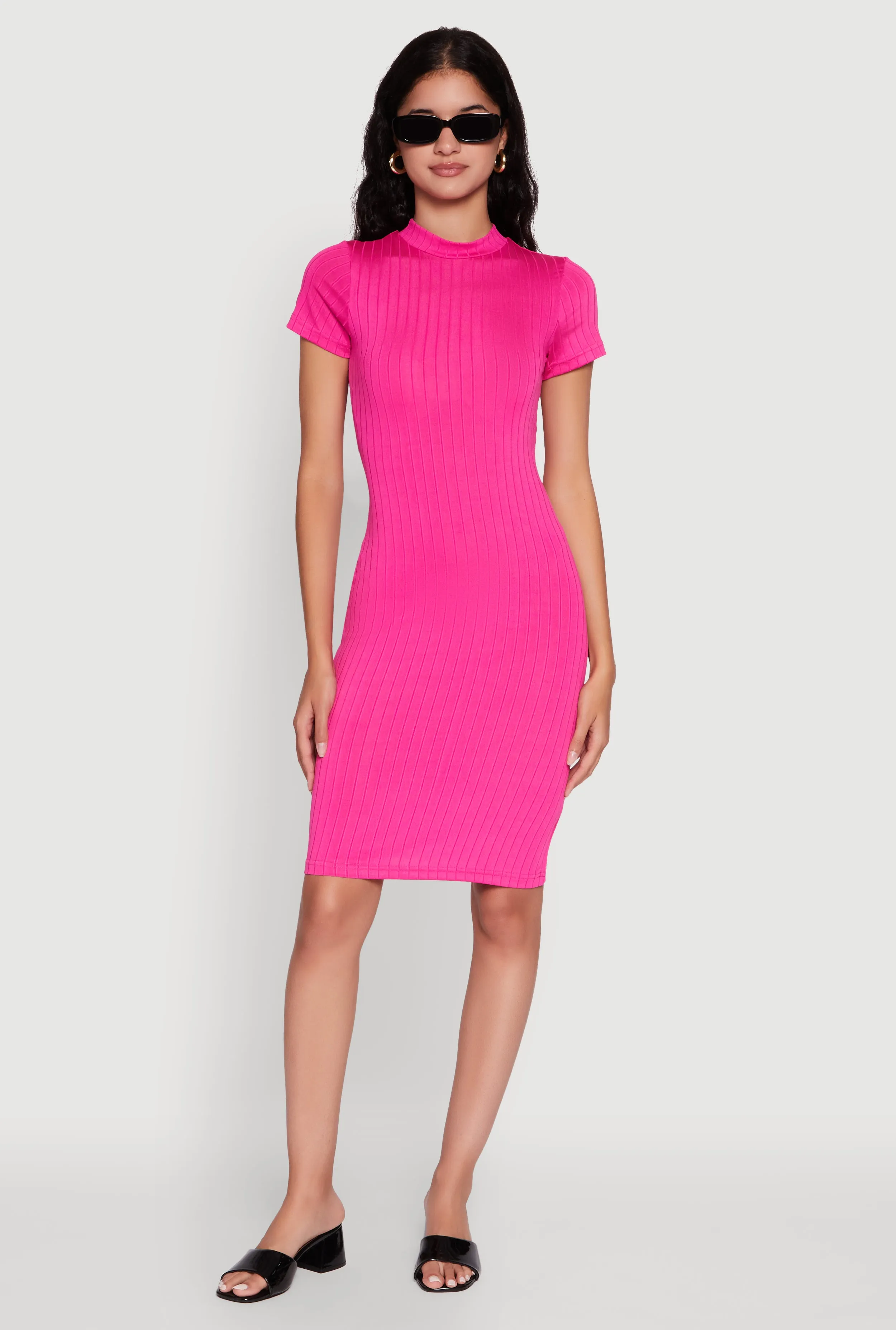 Daisy Rib Knit Mock Neck T Shirt Dress sold by Rainbow