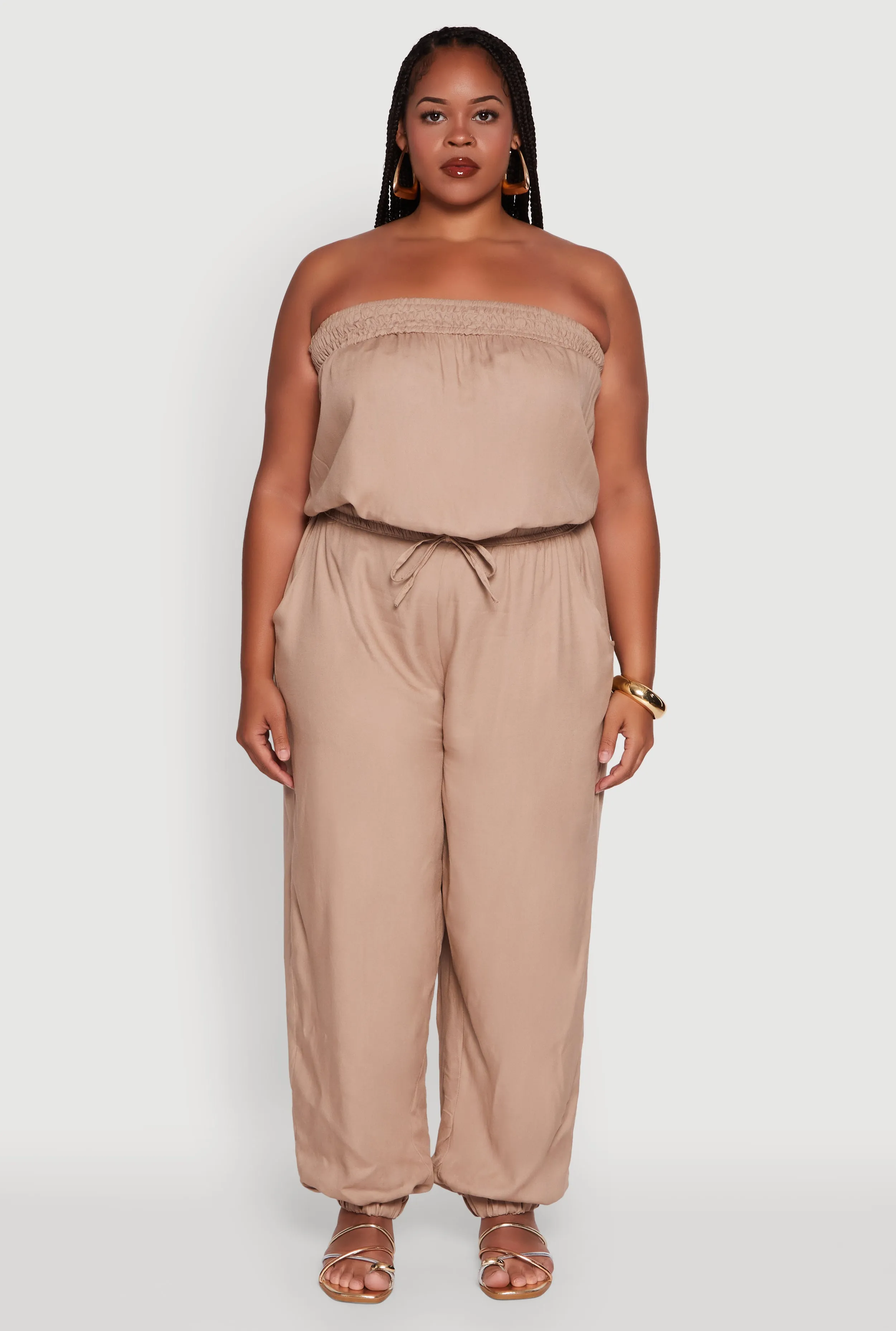 Plus Size Strapless Tube Jumpsuit with Tie Waist sold by Rainbow product image thumbnail 2
