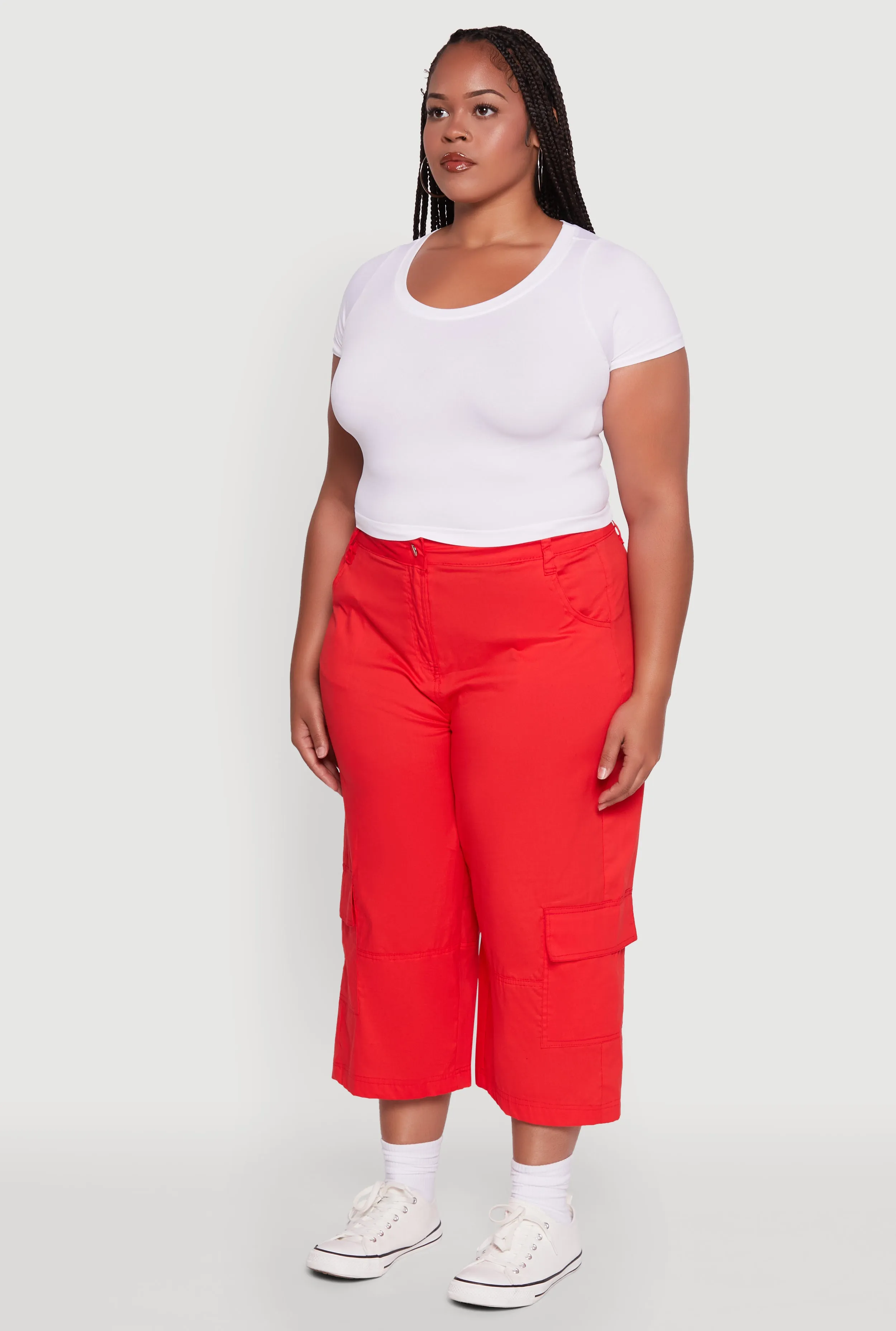 Plus Size Poplin High Waisted Cargo Capris sold by Rainbow product image thumbnail 3