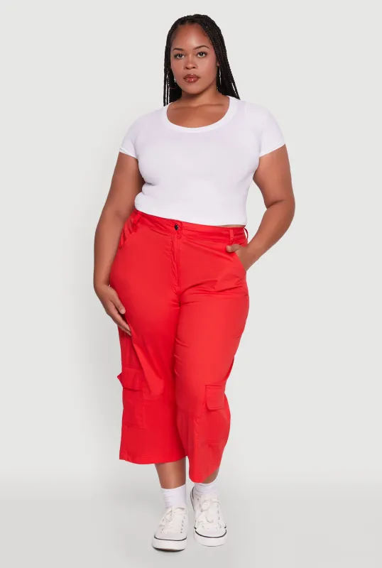 Plus Size Poplin High Waisted Cargo Capris sold by Rainbow