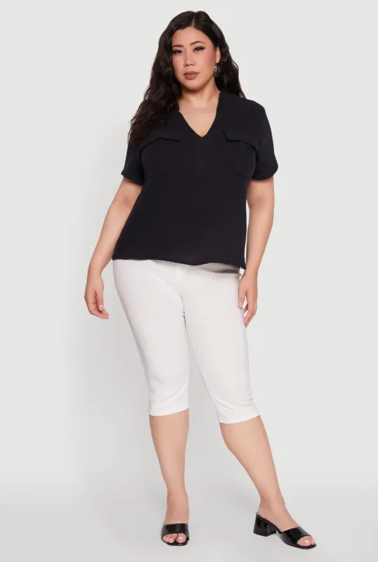 Plus Size Gauze Knit Cargo Pocket Blouse sold by Rainbow