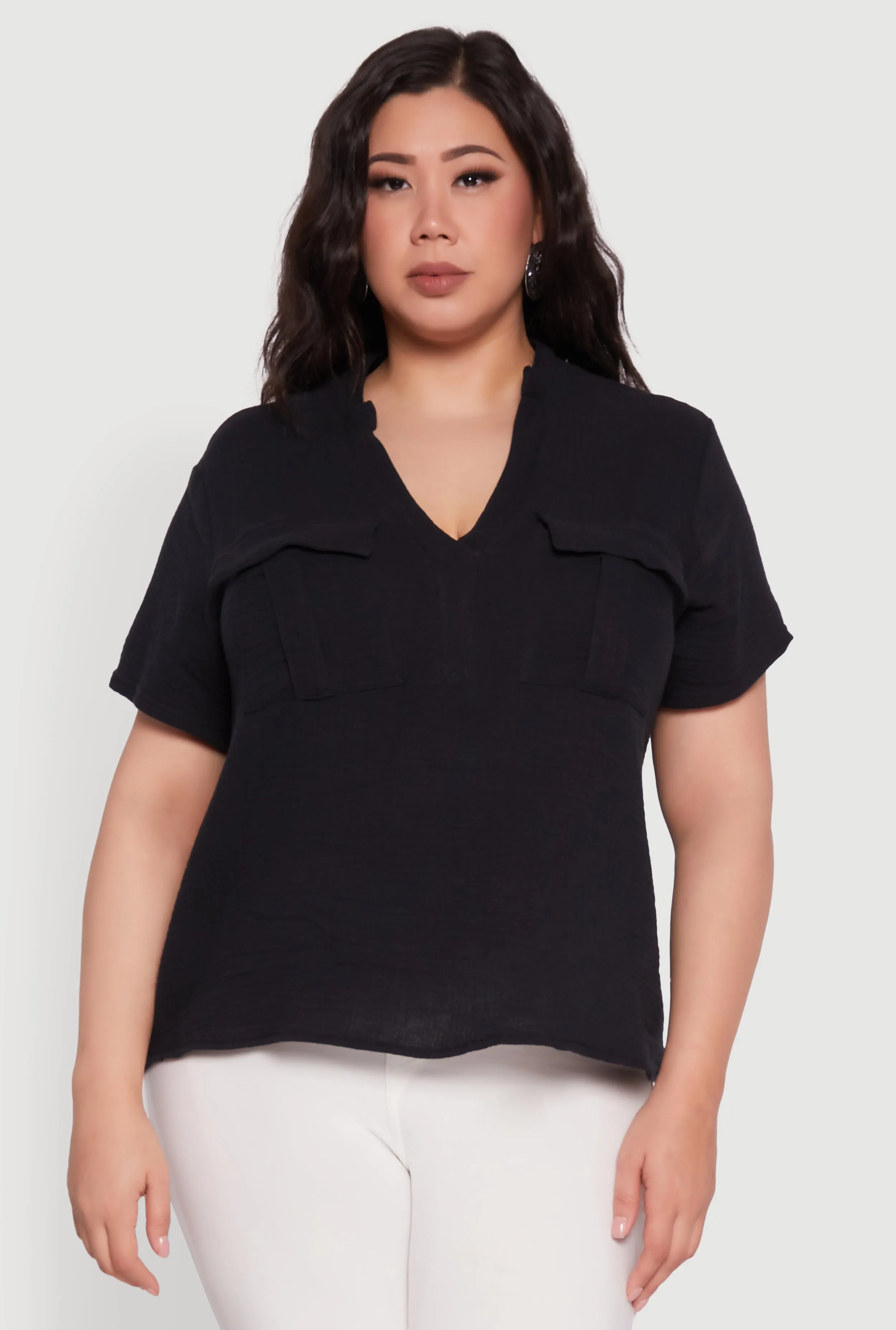 Plus Size Gauze Knit Cargo Pocket Blouse sold by Rainbow product image thumbnail 2