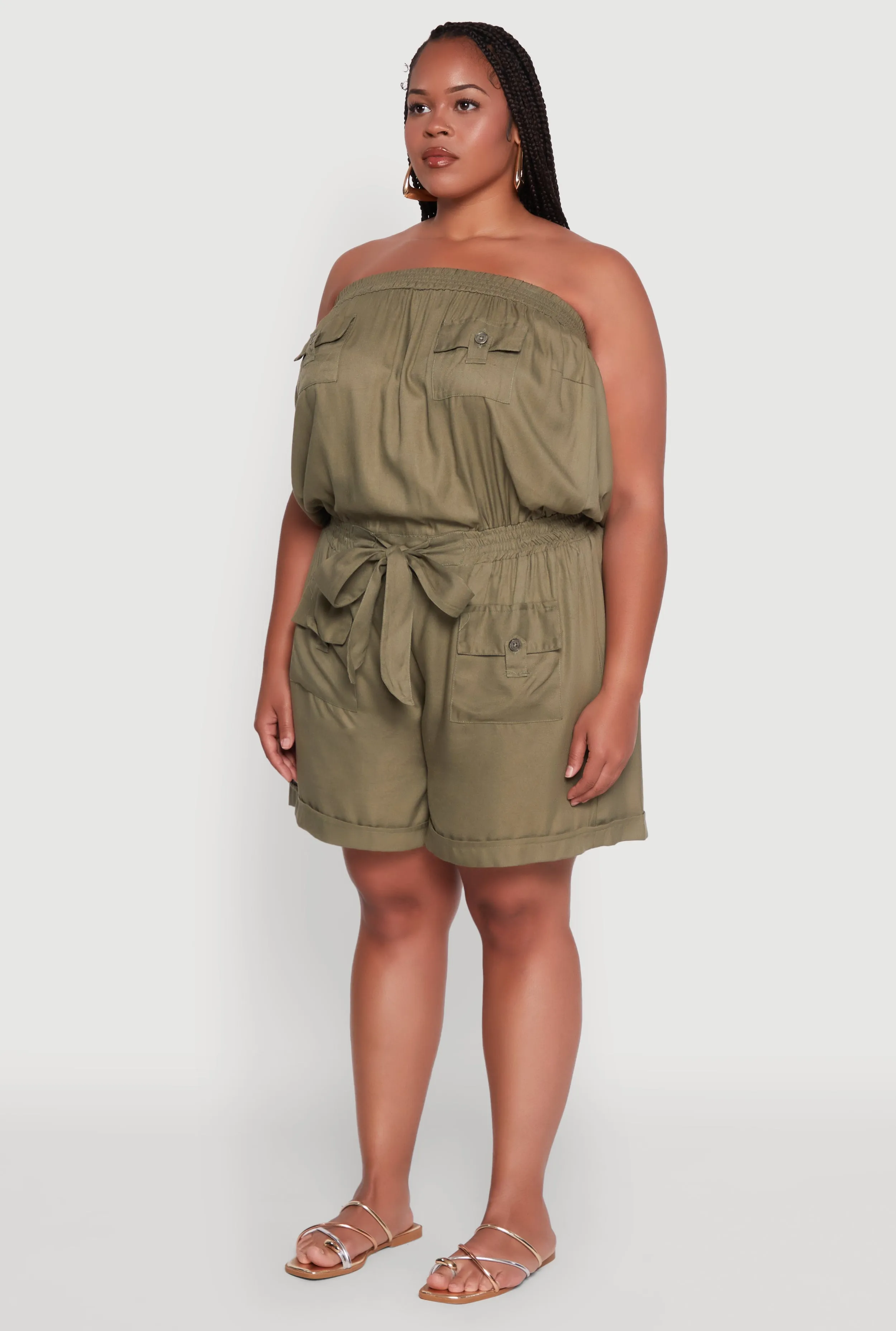 Plus Size Strapless Cargo Pocket Romper sold by Rainbow product image thumbnail 3