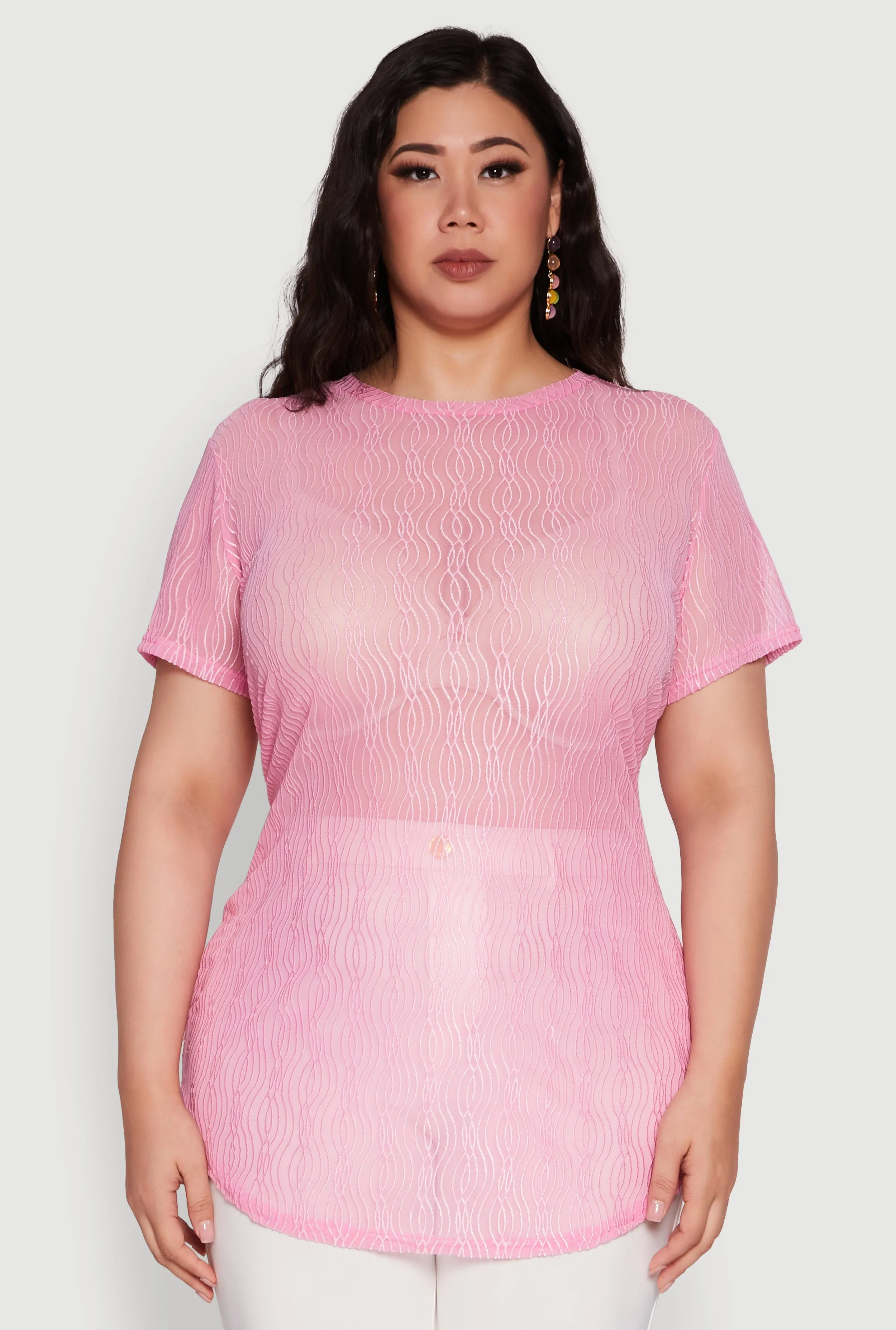 Plus Size Sheer Textured Knit Tunic Top sold by Rainbow product image thumbnail 2