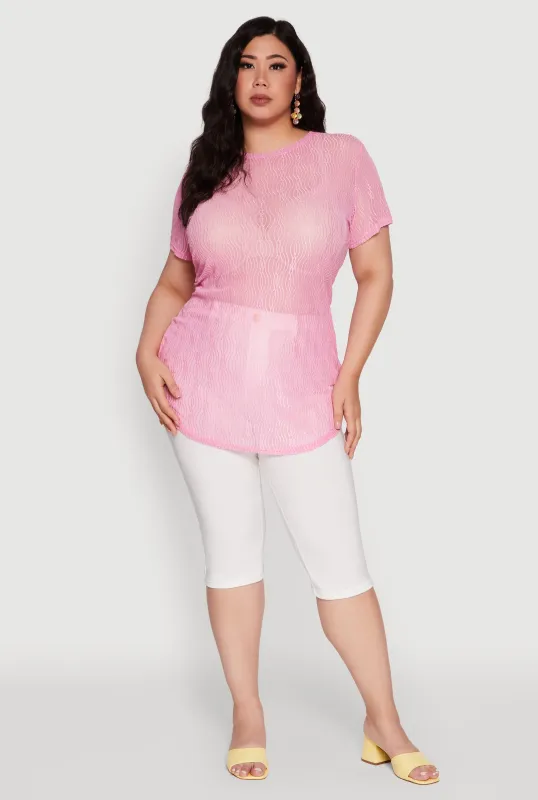 Plus Size Sheer Textured Knit Tunic Top sold by Rainbow