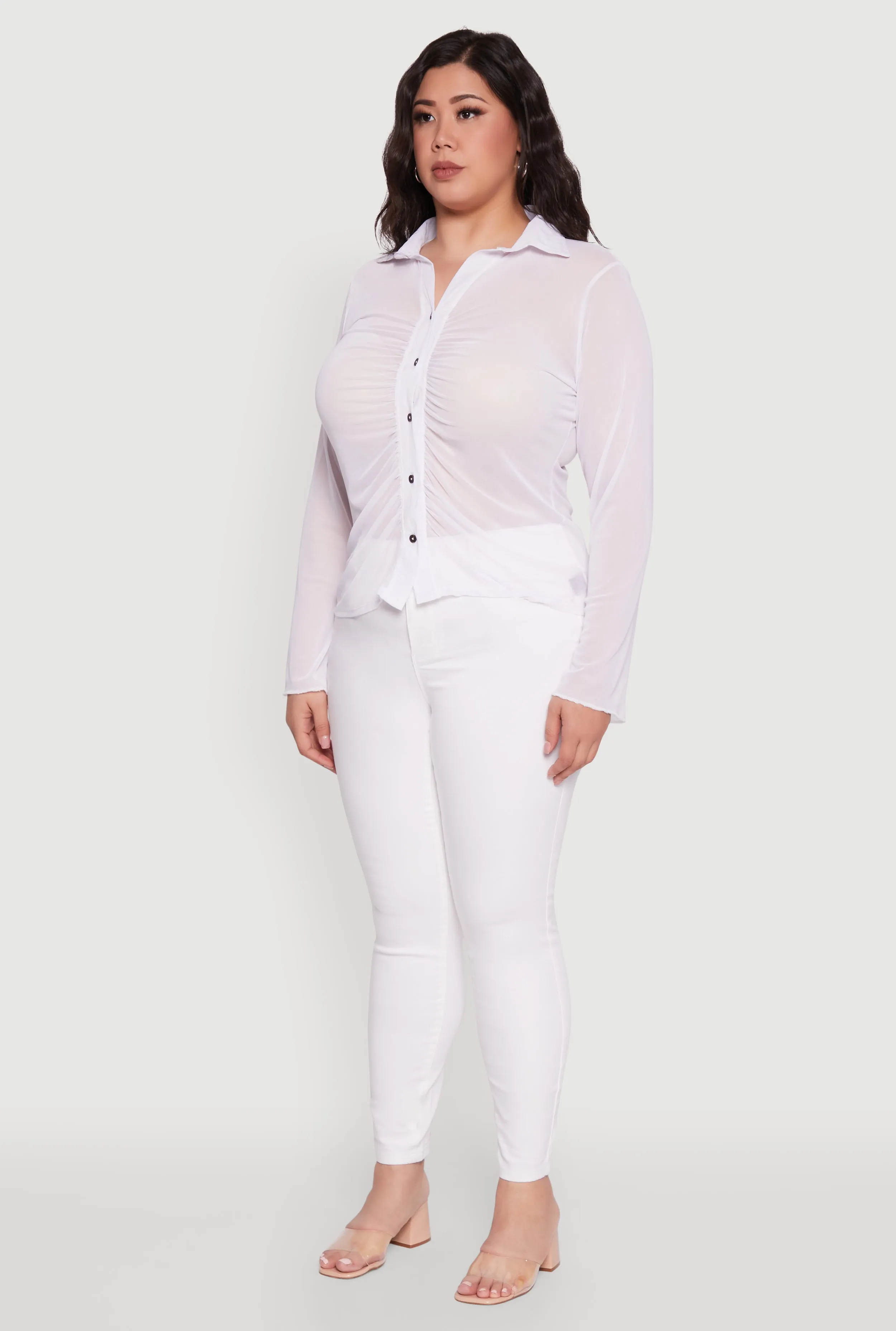 Plus Size Sheer Long Sleeve Shirt with Ruching sold by Rainbow product image thumbnail 5