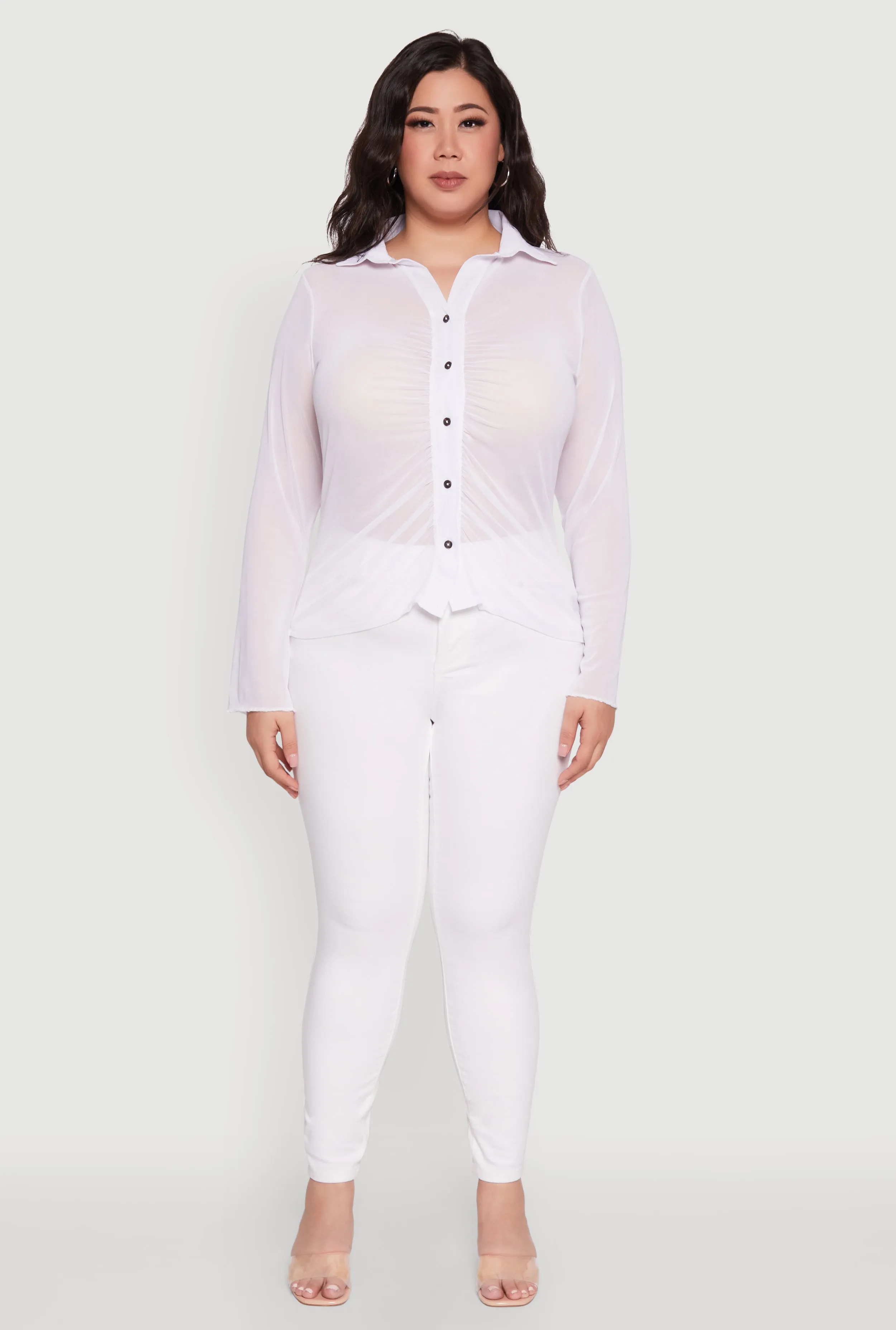 Plus Size Sheer Long Sleeve Shirt with Ruching sold by Rainbow product image thumbnail 3