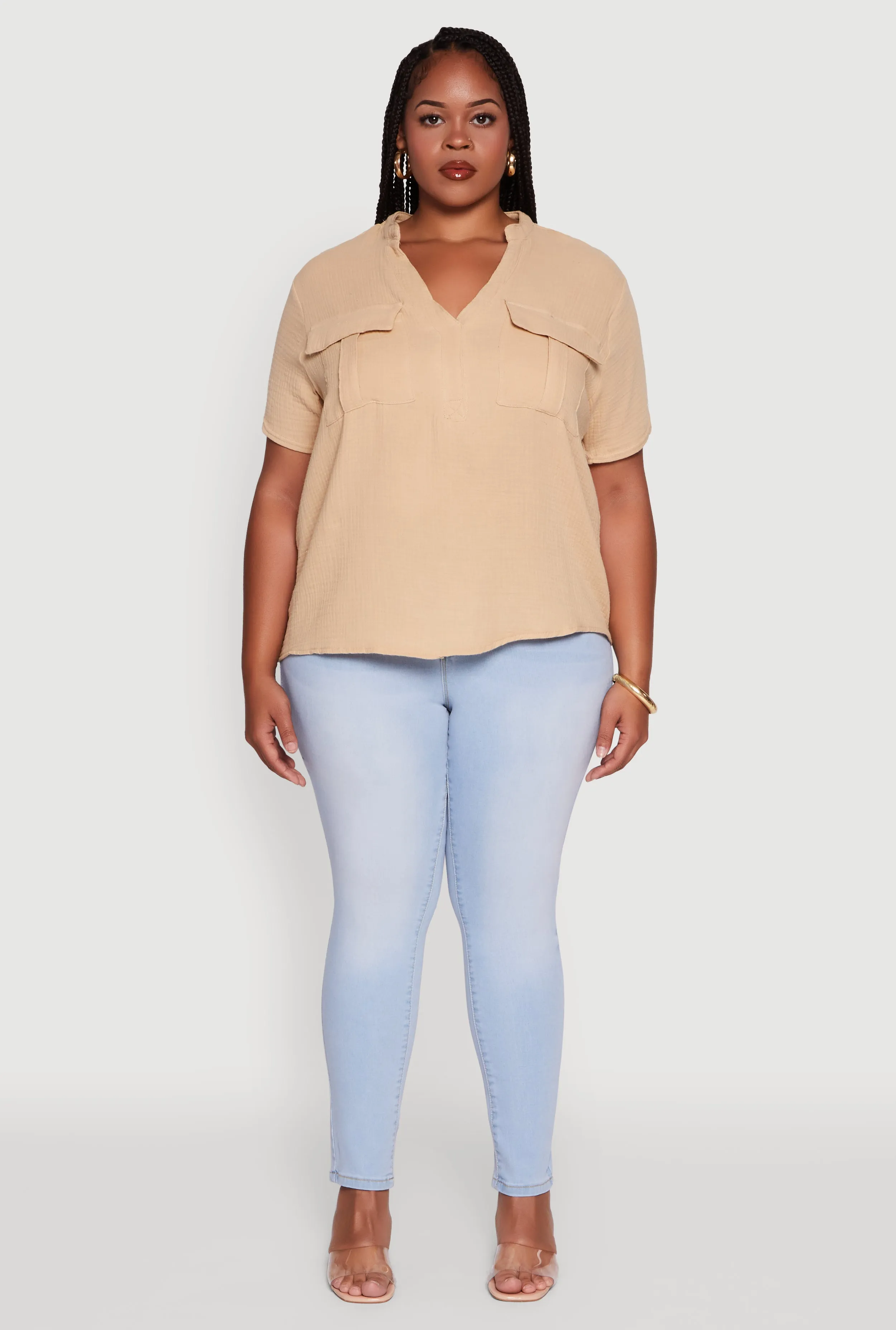 Plus Size Gauze Knit Cargo Pocket Blouse sold by Rainbow product image thumbnail 3