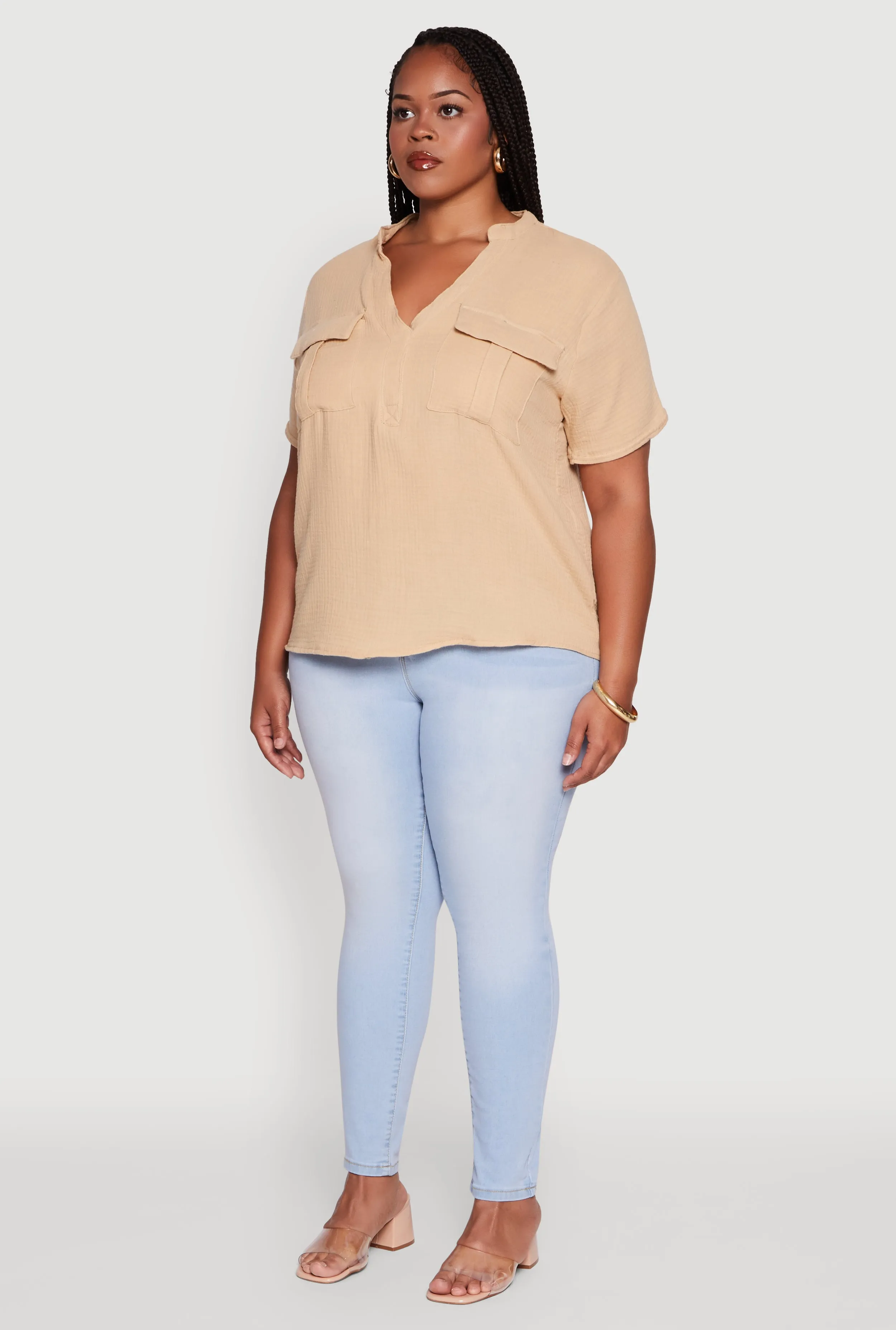 Plus Size Gauze Knit Cargo Pocket Blouse sold by Rainbow product image thumbnail 5
