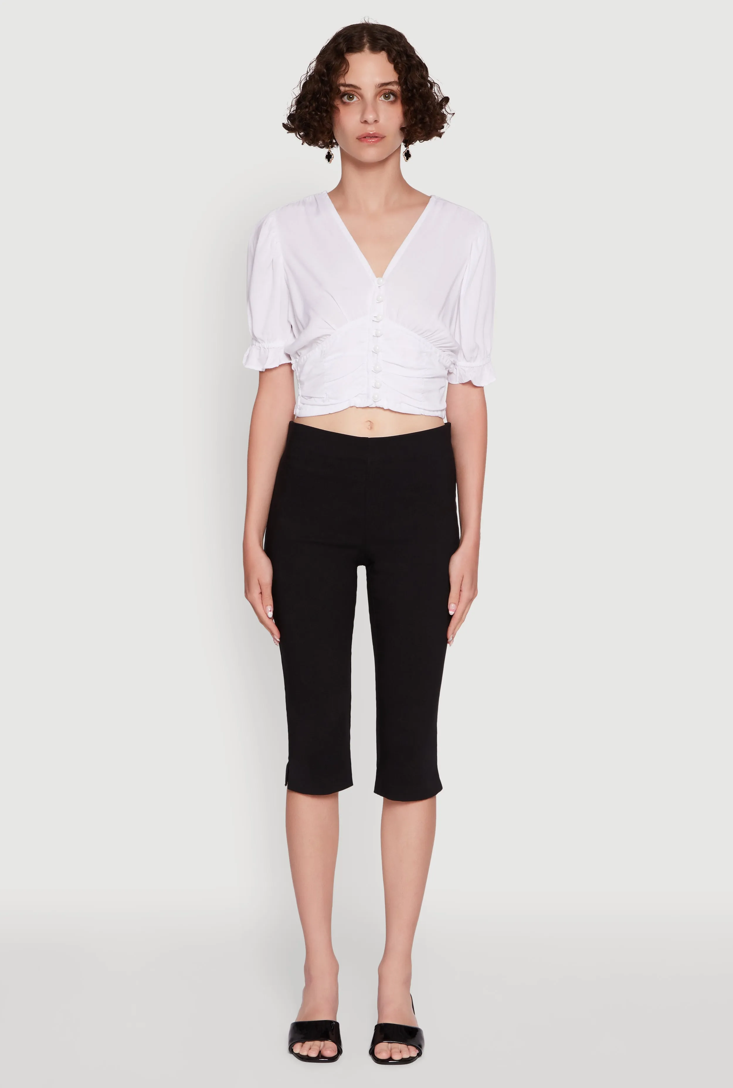 Trendy Puff Sleeve Button Front Peasant Crop Top sold by Rainbow product image thumbnail 3