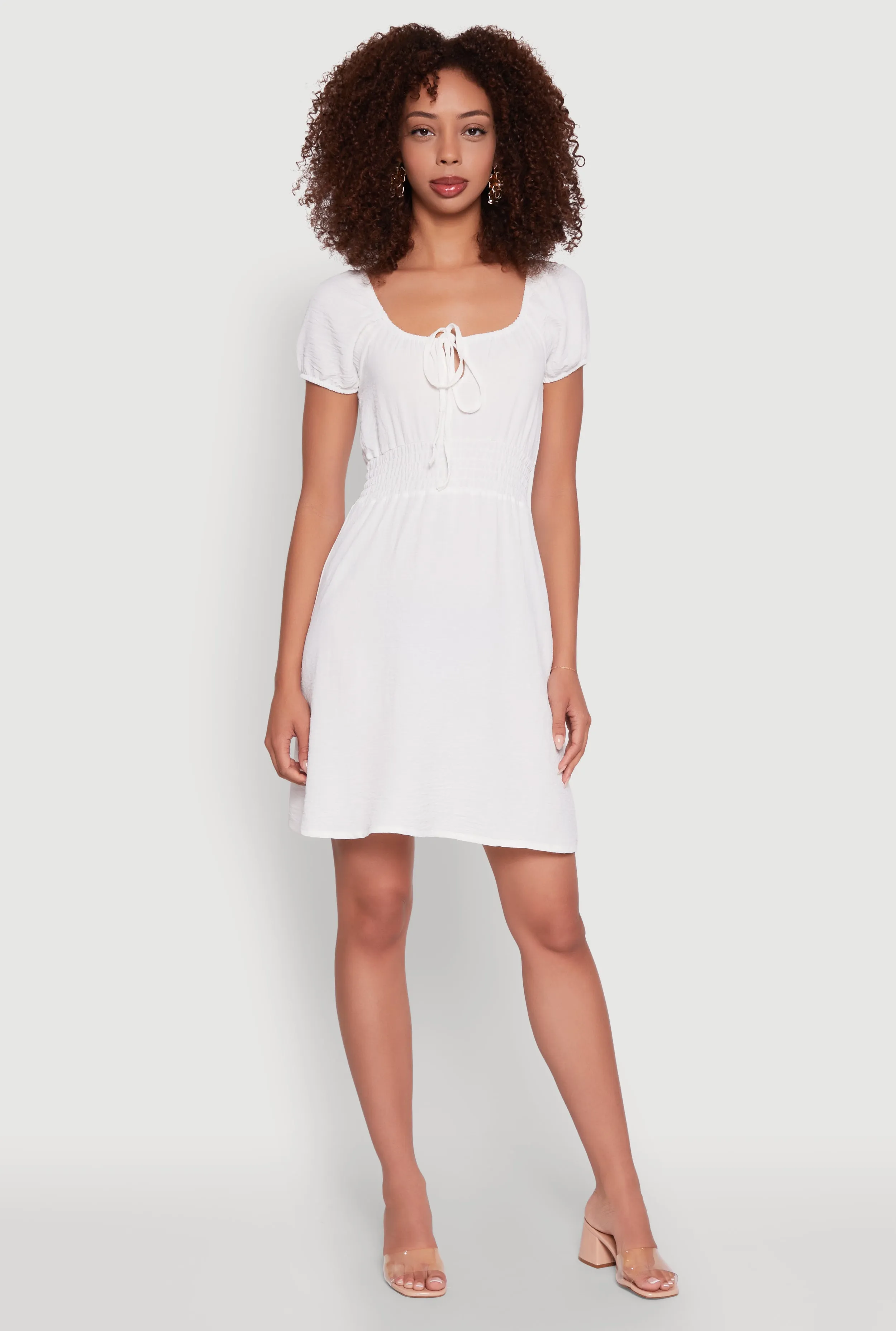 Crepe Knit Puff Sleeve Peasant Dress sold by Rainbow