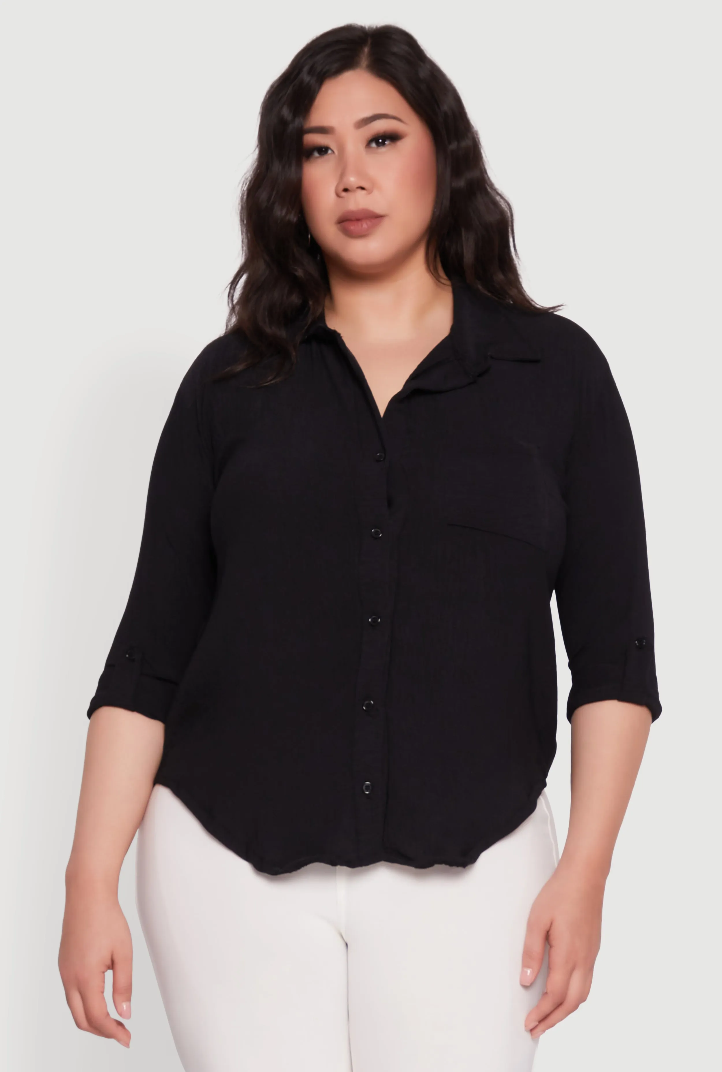 Plus Size Crepe Knit Classic Long Sleeve Shirt sold by Rainbow product image thumbnail 2