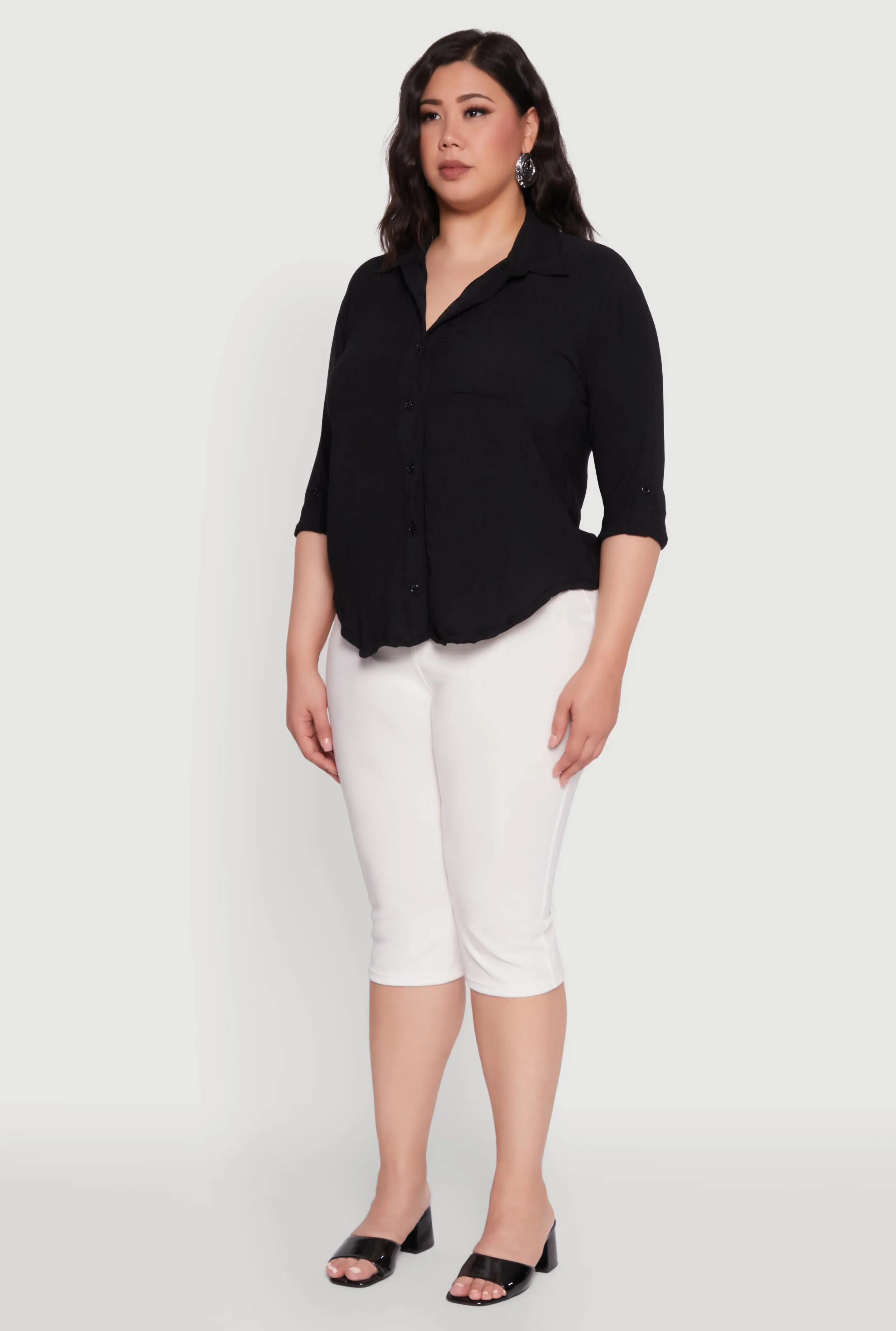 Plus Size Crepe Knit Classic Long Sleeve Shirt sold by Rainbow product image thumbnail 5