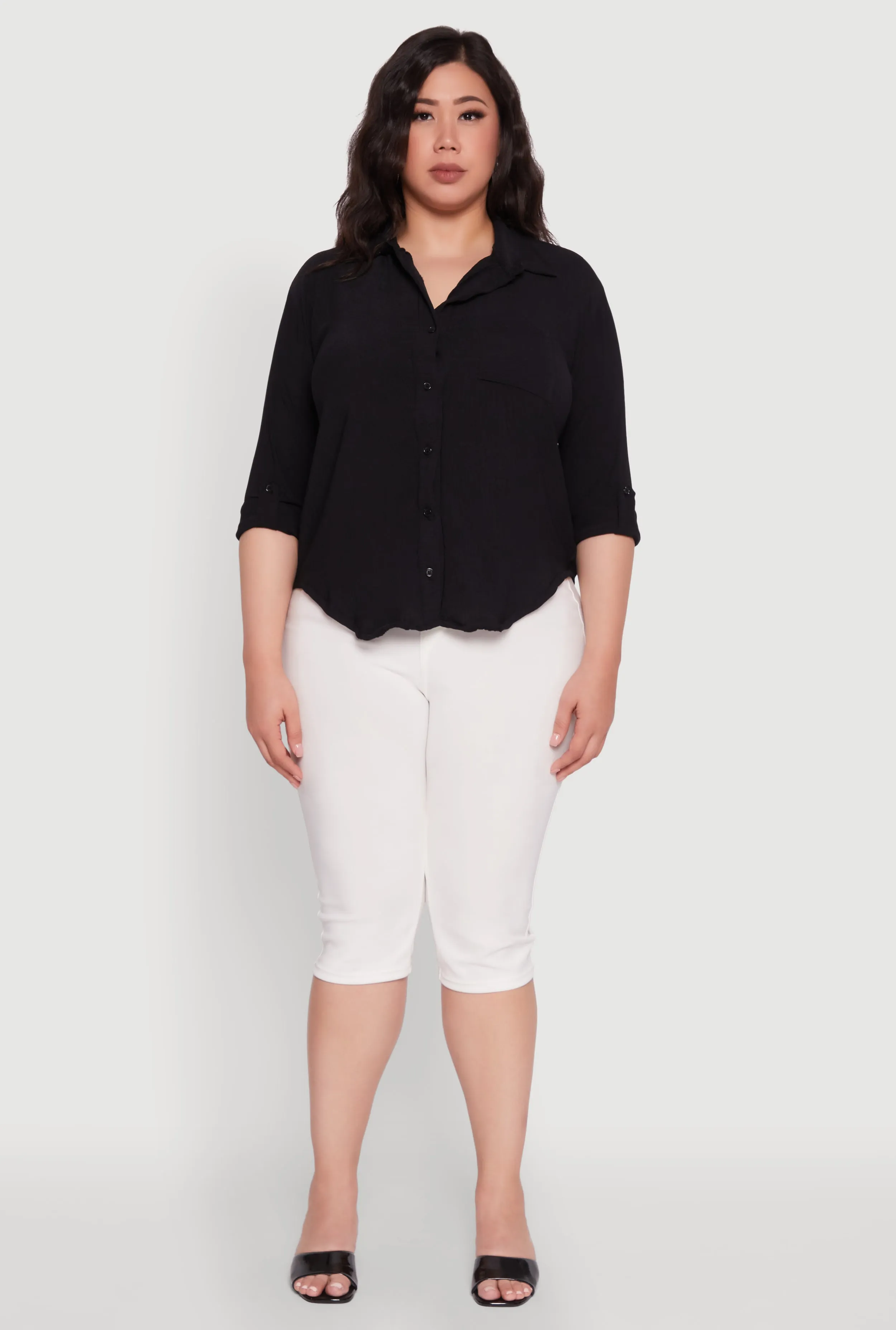 Plus Size Crepe Knit Classic Long Sleeve Shirt sold by Rainbow product image thumbnail 3