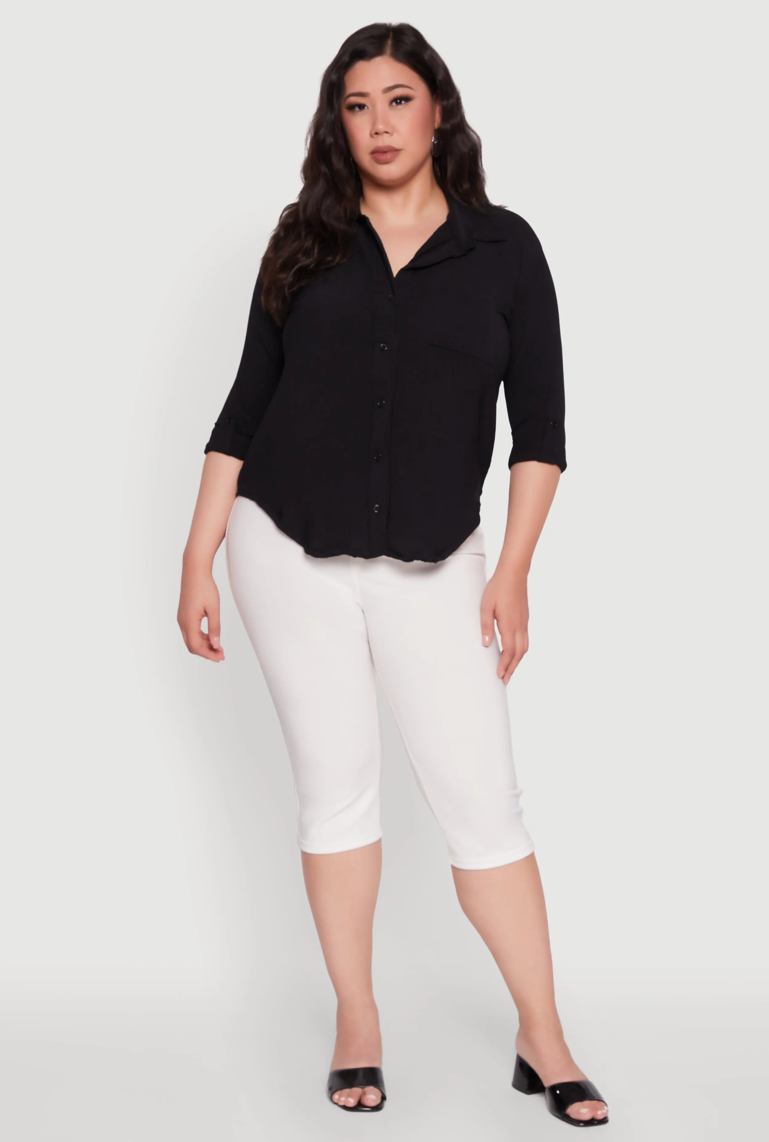 Plus Size Crepe Knit Classic Long Sleeve Shirt sold by Rainbow