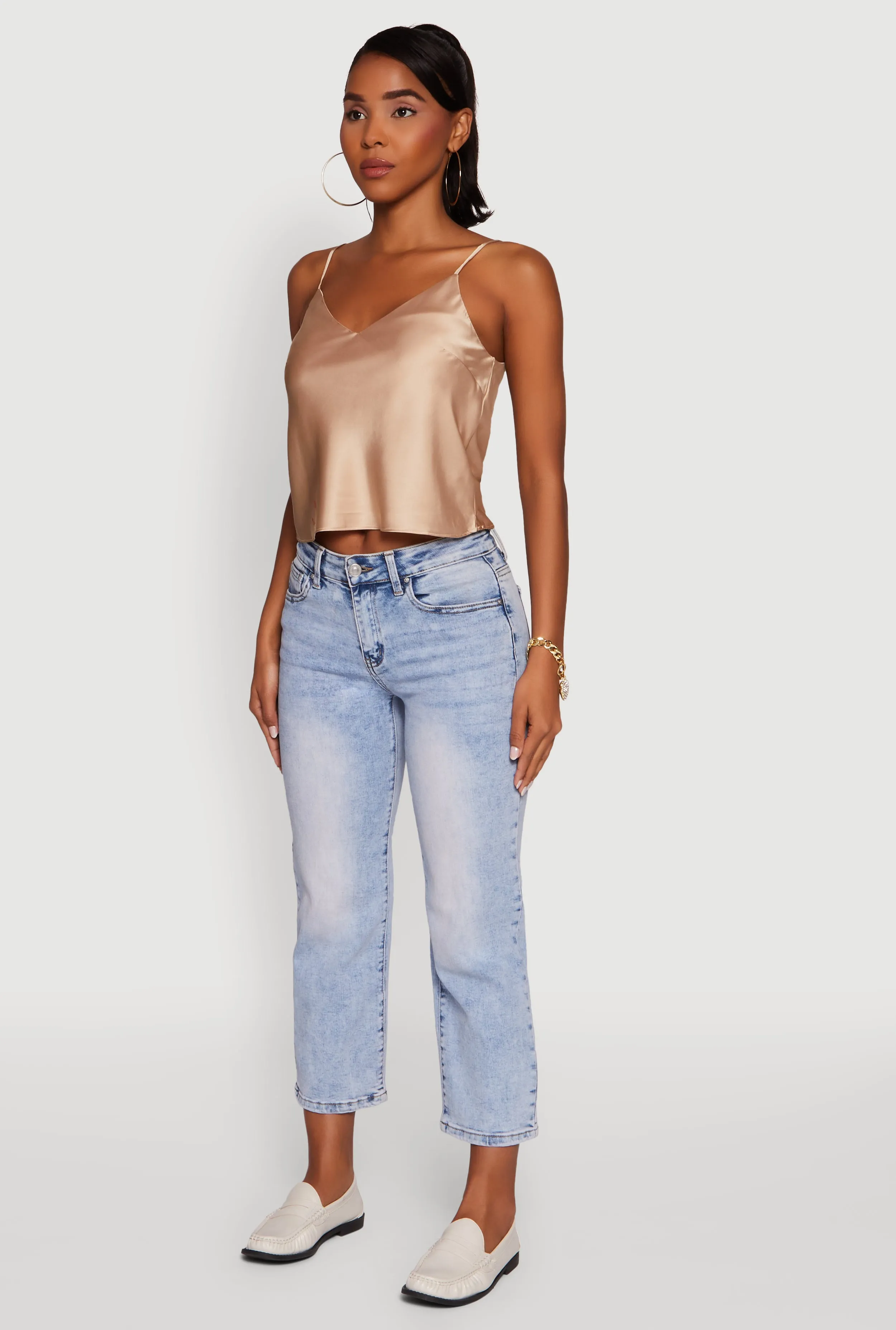 Satin V-Neck Cropped Cami with Adjustable Straps sold by Rainbow product image thumbnail 5