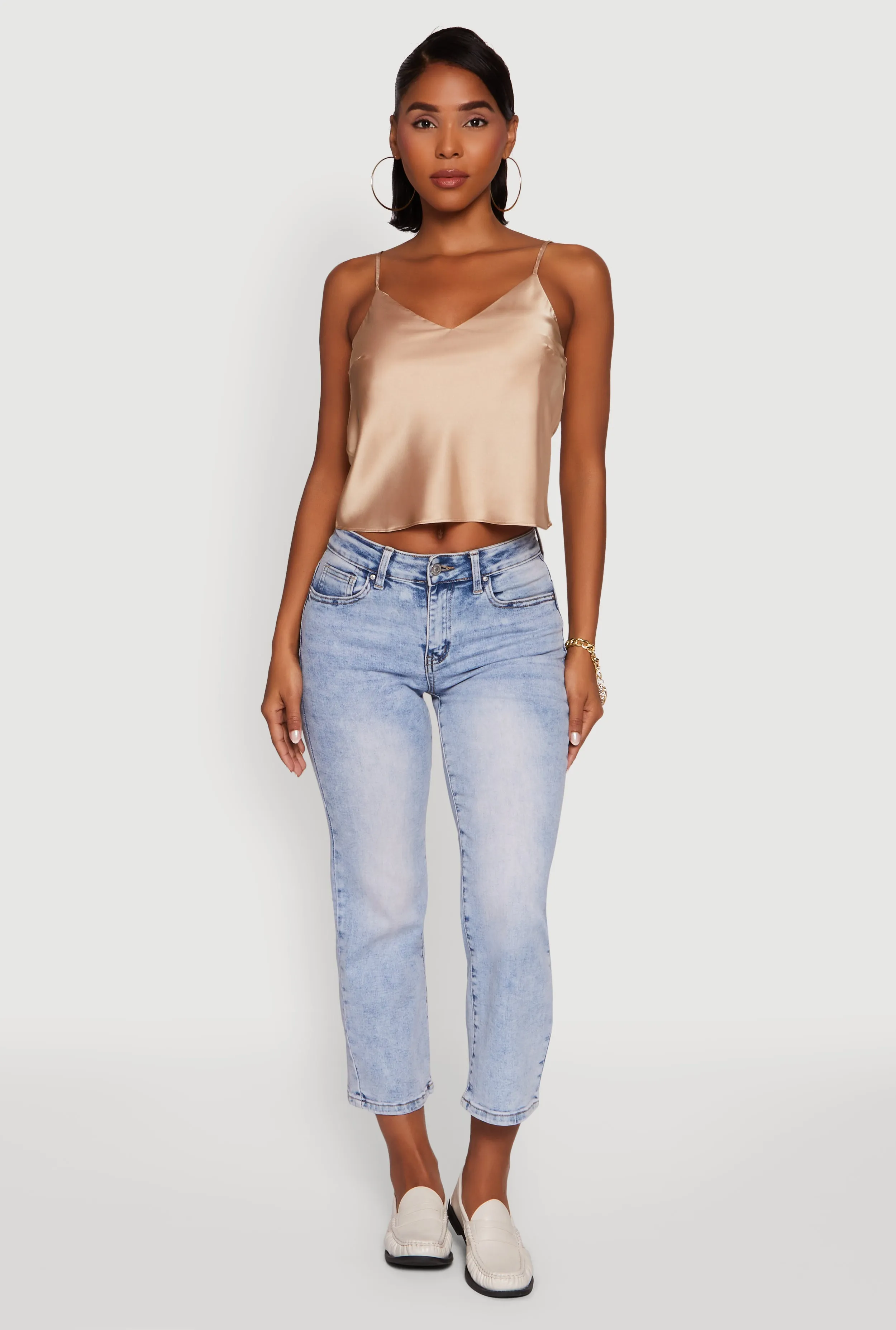 Satin V-Neck Cropped Cami with Adjustable Straps sold by Rainbow